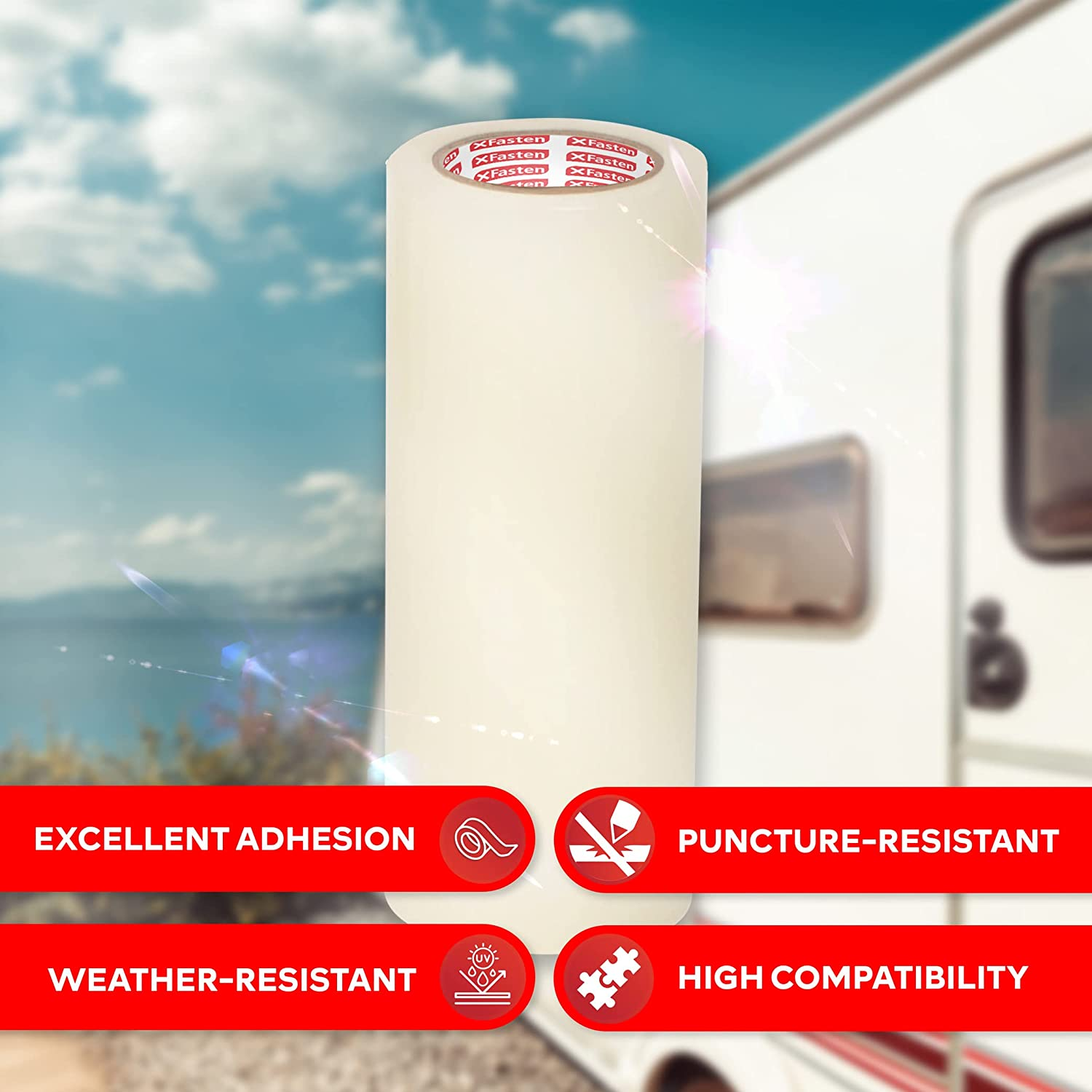 Xfasten Rv Awning Repair Tape, 6-Inch by 30-Foot, Waterproof Rip Stop Patch for Vinyl, Rv Punctures, Camper, Awning, Canopy, Tents, Tarpaulin and Greenhouse image number 3