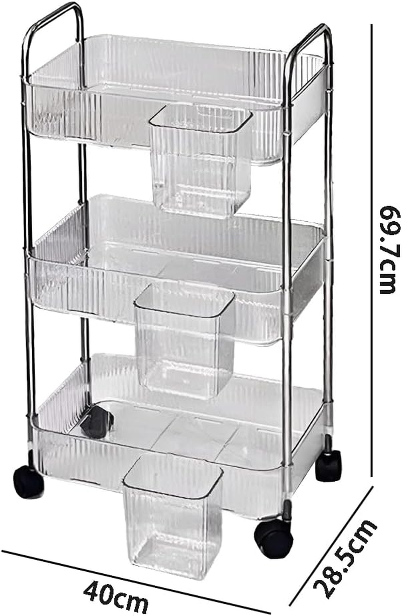 3-Tier Utility Rolling Cart, Organizer Shelves with 3 Baskets, Wheeled Makeup Trolley, Storage Rack, Mobile Utility for Office, Kitchen, Bathroom image number 2