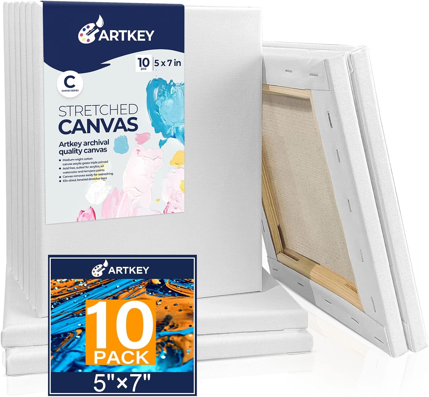 Stretched Canvases for Painting 18X24 Inch 5-Pack, 10 Oz Triple Primed Acid-Free 100% Cotton Blank Canvas, Rectangular Canvas for Oil Paint Acrylics Pouring & Wet Art Media, Pour Painting