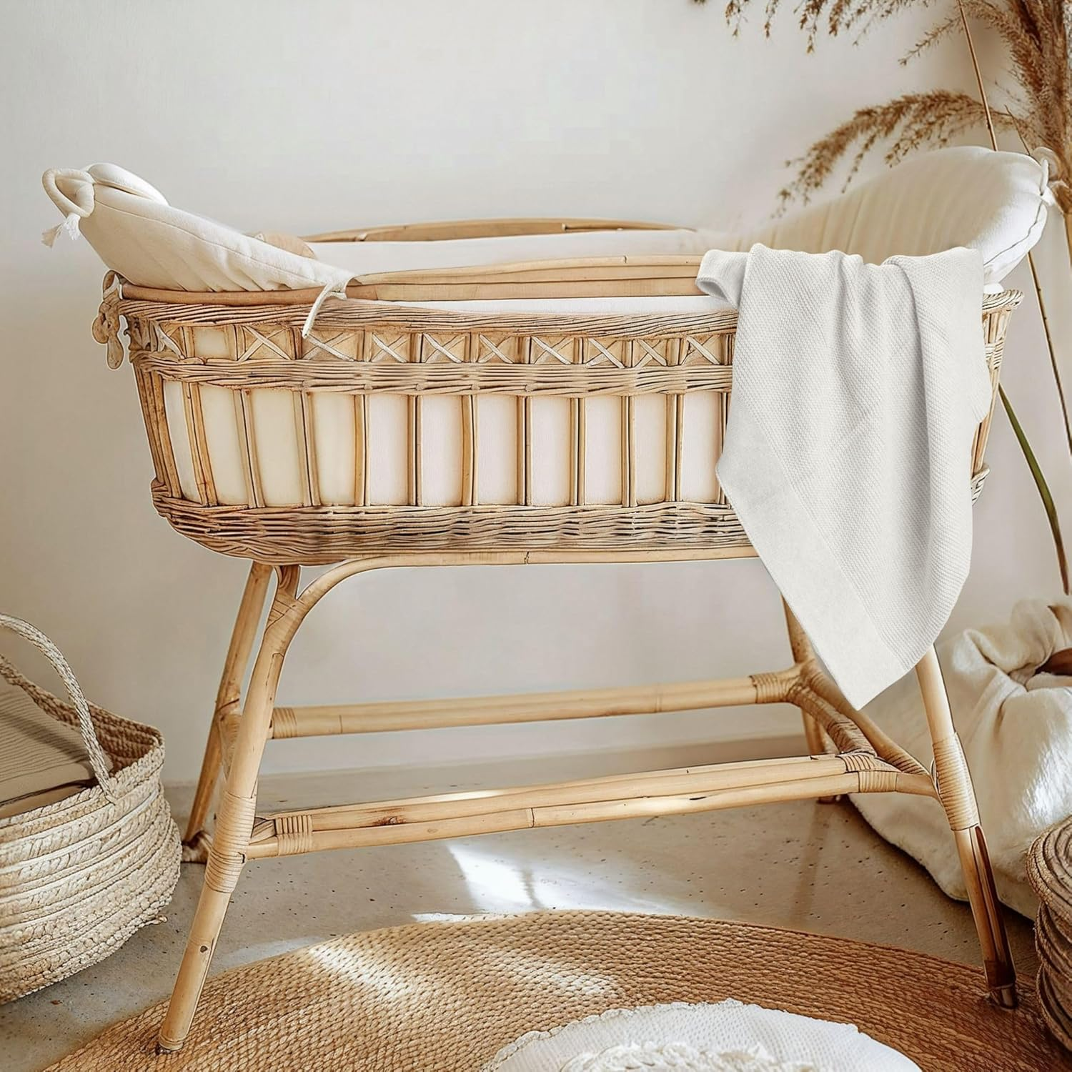 Cotton Baby Blanket Newborn and Infant &ndash; 100% Organic Cotton Classic Knit &ndash; Soft, Breathable, and Gentle &ndash; Perfect for Pram, Stroller, Crib, Nursery, and Baby Cot - 100Cm X 75Cm (Milk) image number 3