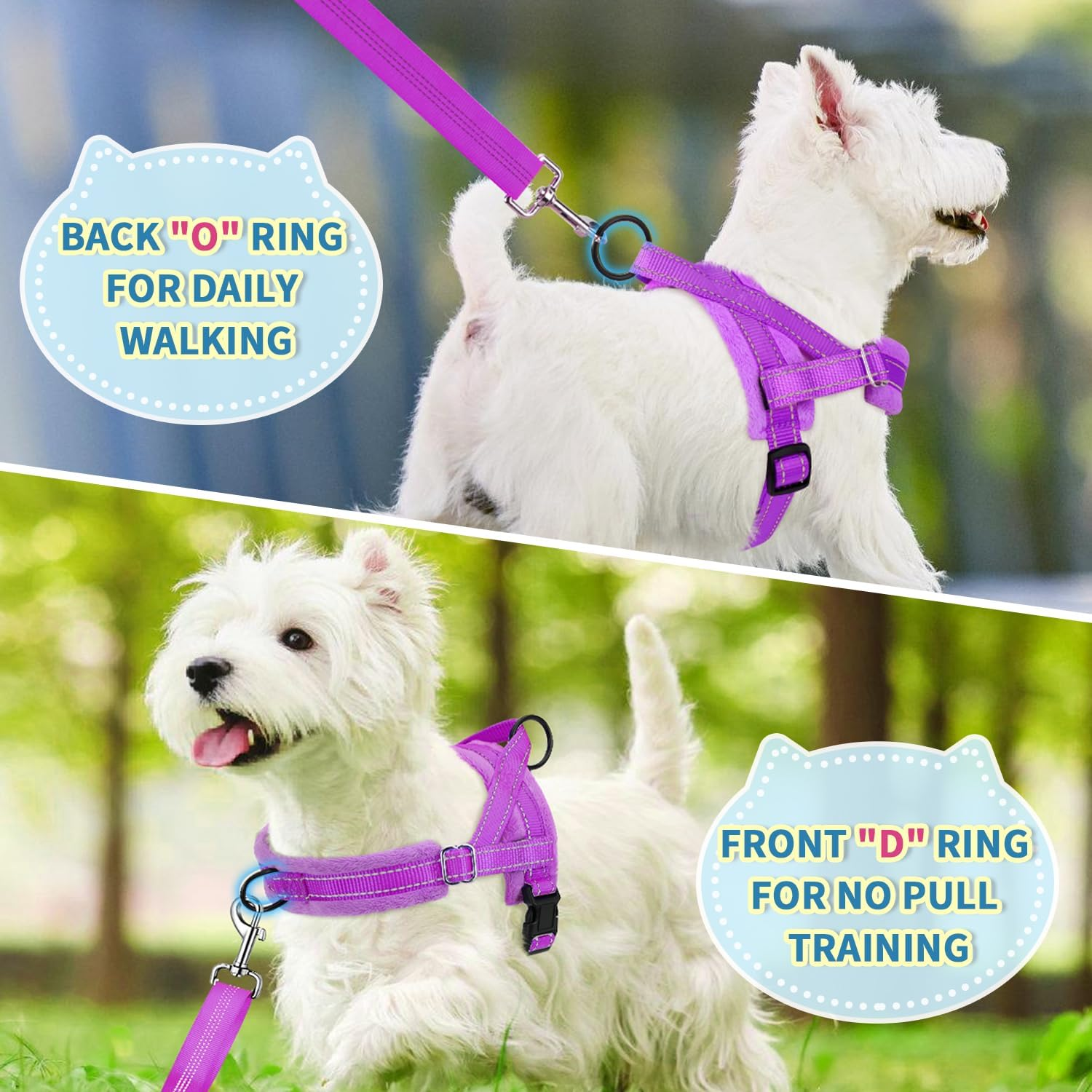 Lukovee Easy Walk Dog Harness and Leash, Heavy Duty Adjustable Puppy Harness Soft Padded Reflective Vest Harness Anti-Twist 4FT Pet Lead Quick Fit Lightweight for Small Dog Cat (Xx-Small, Purple) image number 4