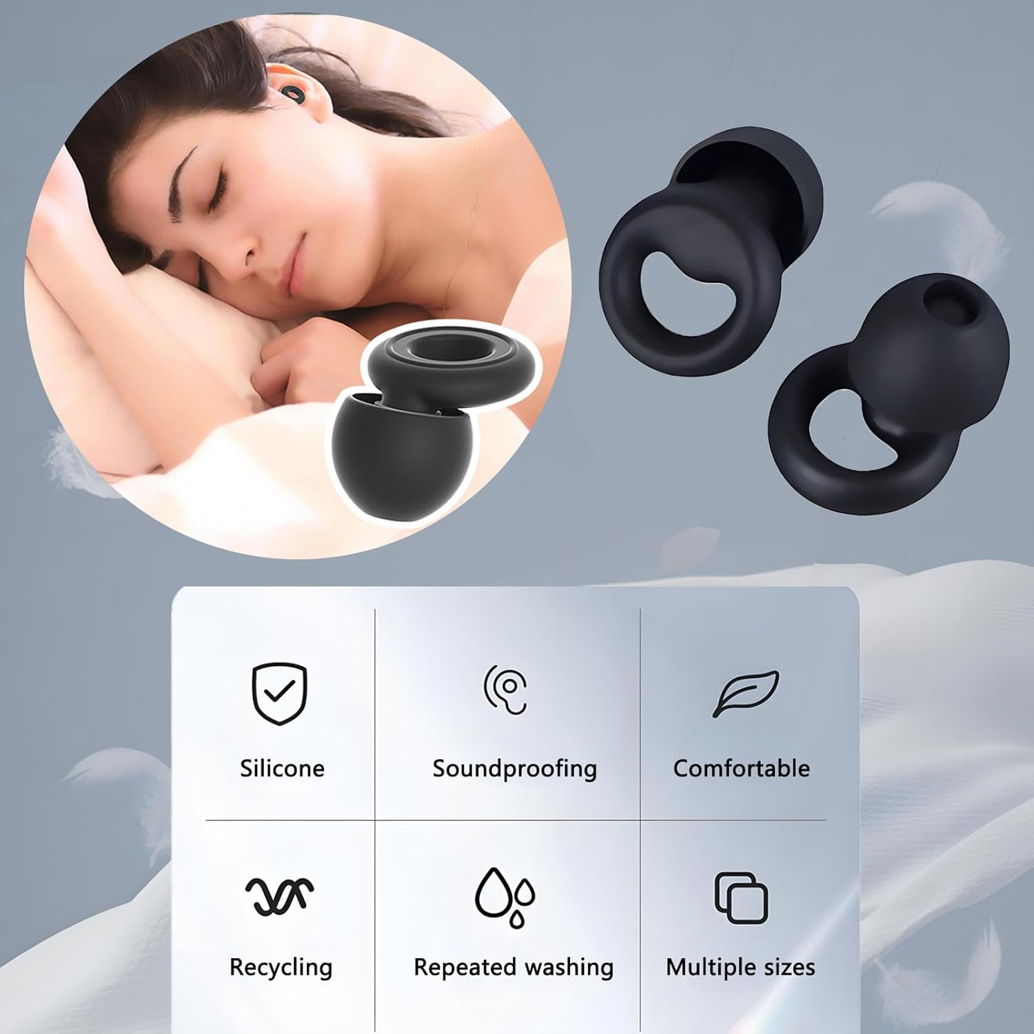 Ear Plugs, Ultra-Comfy Reusable Noise Cancellation Loop Ear Plugs for Sleeping, Deep Focus, Noise Sensitivity | Customizable Fit | 24Db (SNR) Noise Cancelling Earbuds for Sleeping,Earplus image number 1