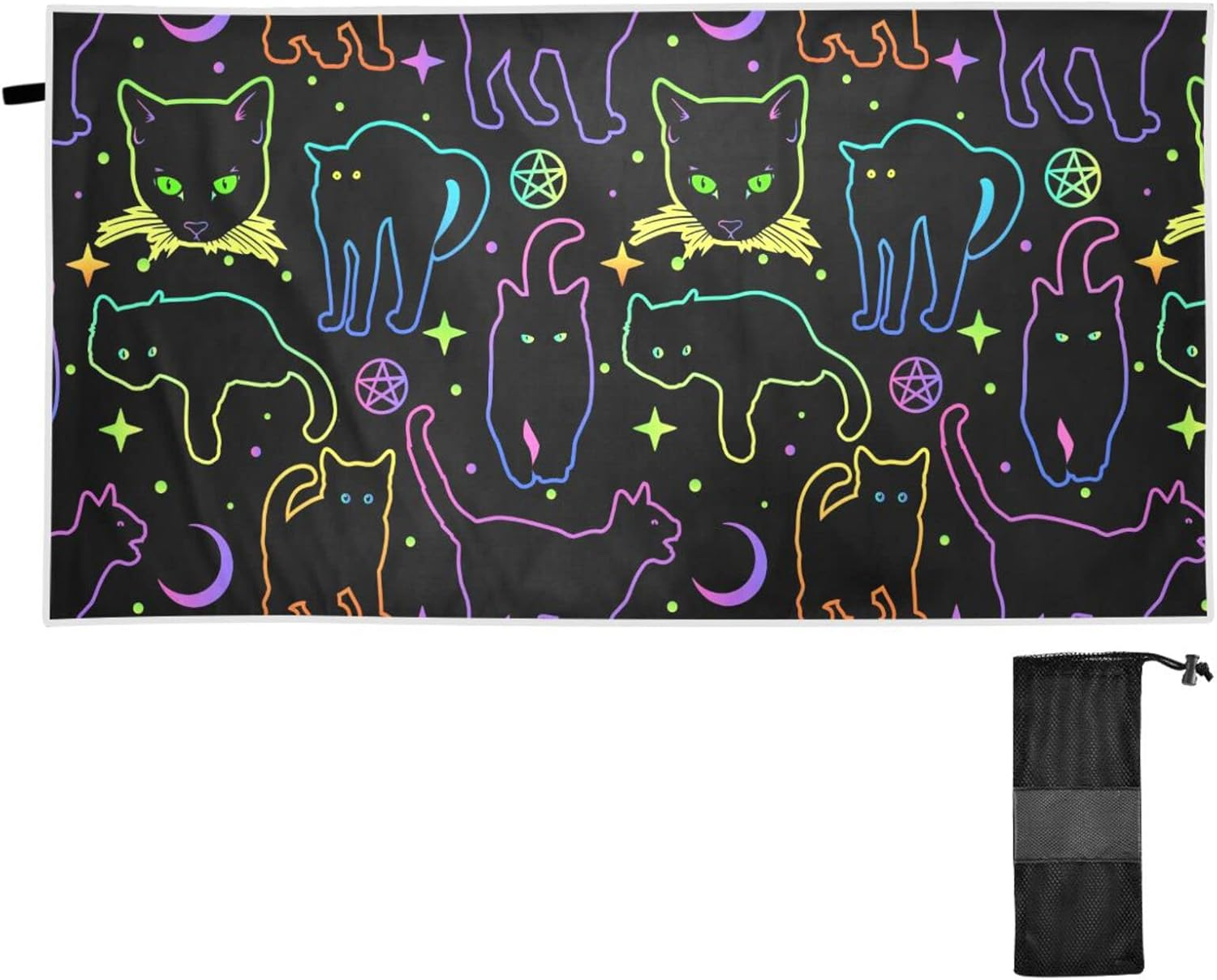 AIXIWAWA Neon Line Cats Travel Beach Towel Oversized for Women Men, Sand Free Super Absorbent Quick Dry Pool Towels Beach Blanket for Swimming Pool Beach Gym 30&times;60 Inches image number 6