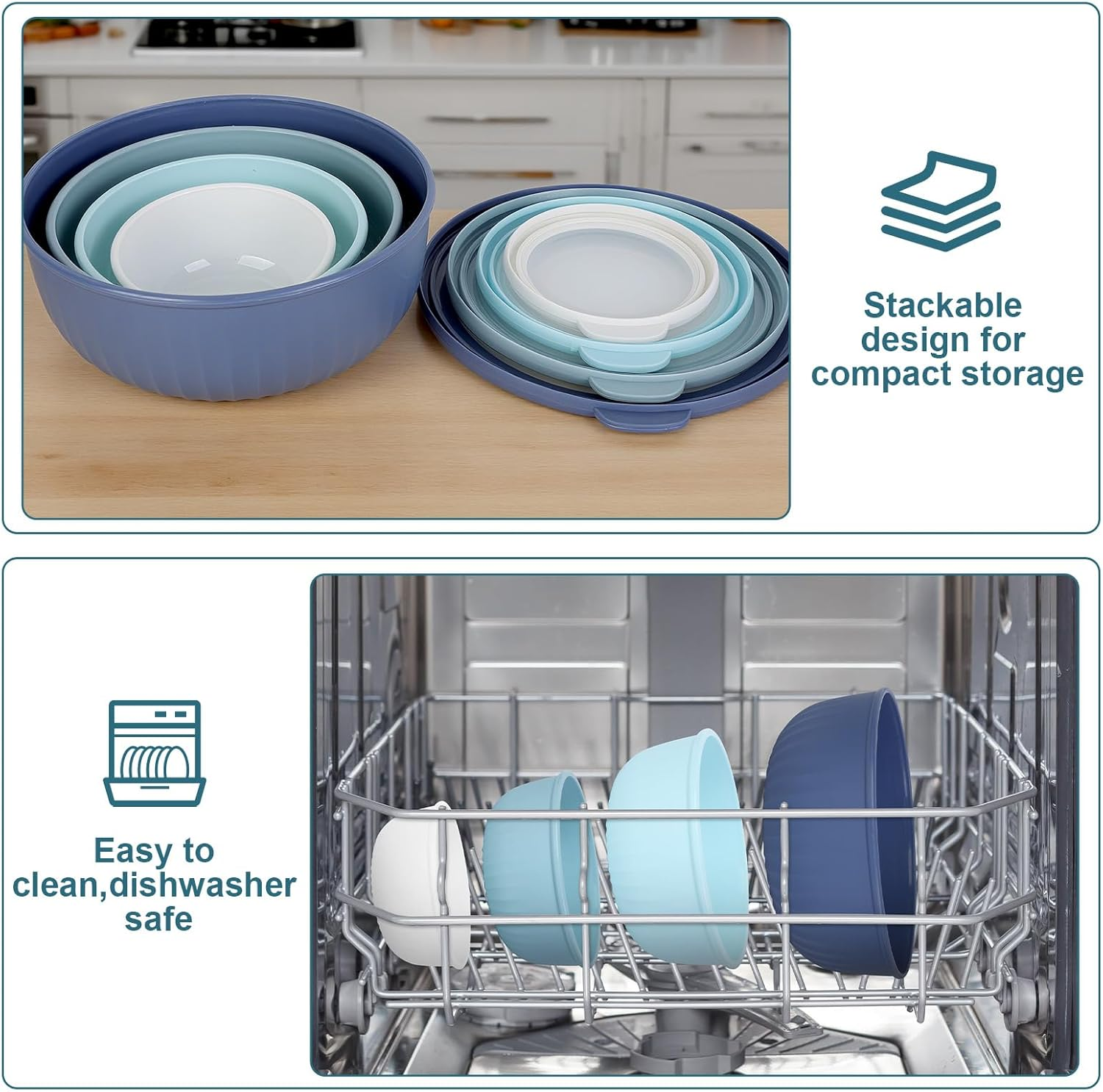 VINATO Salad Bowl with Lid, Set of 4, 0.4L/0.78L/1.4L/2.2L, Bpa-Free, Made of TPE + PP for Kitchen, Camping, Microwave, Dishwasher & Fridge Safe, Bowl with Lid, Salad Bowls image number 6