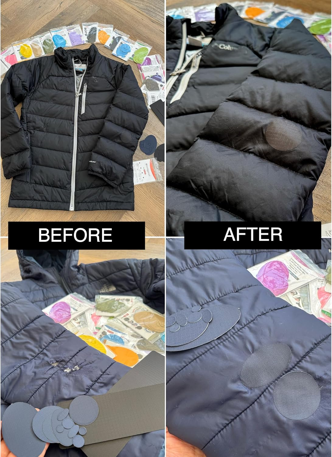 Azengear Repair Patches Waterproof, Self-Adhesive, Tear-Cold-Heat-Resistant Polyester Fabric to Fix down Jacket, Puffer, Snowsuit, Shoe, Tent, PVC, Clothing, Upholstery (11 Pcs, Black) image number 6