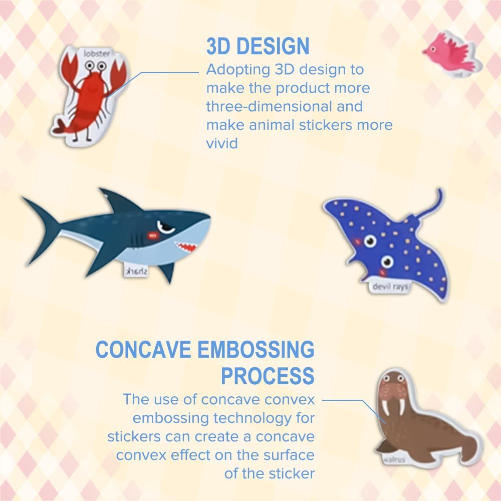 4 Pack Reusable Puffy Sticker Books for Kids, Yakiter Reusable Sticker Book for Kids 2-4, over 126+ Puffy Stickers, Includes Animals, Dinosaurs, Insects, Ocean Animals Themes image number 1