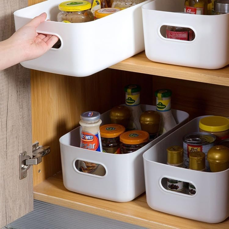 White Plastic Storage Baskets 12 Pack, Small Pantry Baskets for Organizing, Organizer Basket Bins for Shelves, Organizer and Storage for Bathroom, Bedrooms, Kitchens image number 1