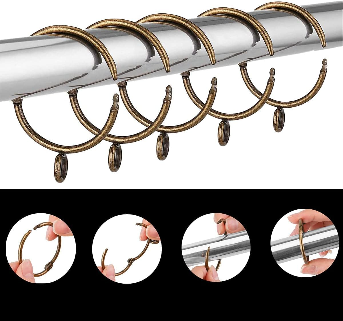 Opening Curtain Rings - Curtain Rod Clip Rings for 1.96" Rod, Set of 20Pcs Bronze Colour,Suitable for Shower Curtain, Window Curtain,Ect image number 2