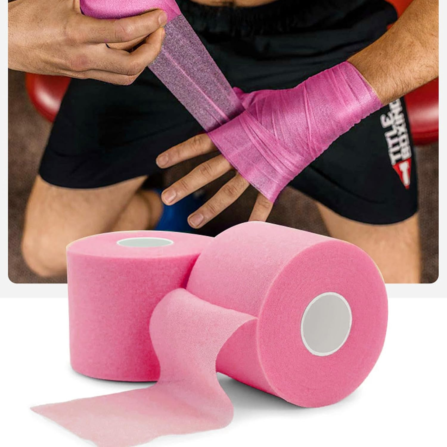 2Pack 22 Yards Pre-Wrap Athletic Tape Foam Underwrap Tape Sports Foam Underwrap Bandage Athletic Foam Tape for Wrists Elbows Knees Ankles Hair(Rose Color)