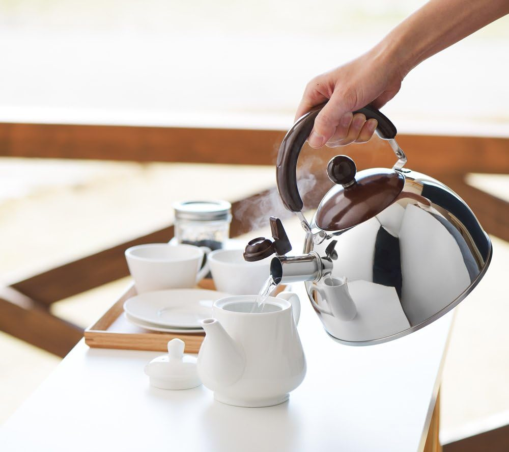 Yoshikawa SJ2433 Kettle, Whistling Kettle, Made in Japan, Compatible with Gas Fire, 0.3 Gal (1.8 L), Chocolate, Brown image number 2
