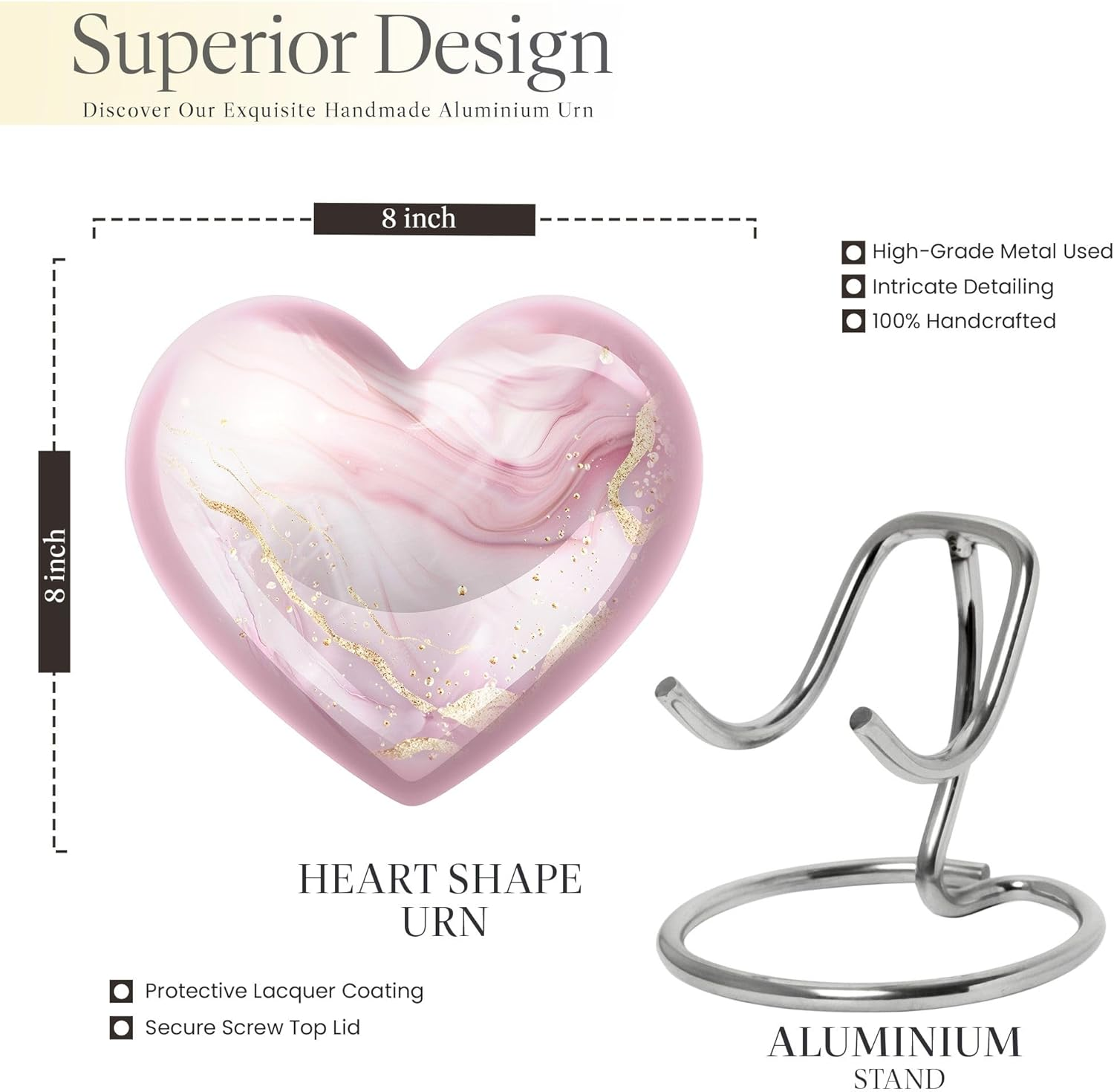 Blush Pink Marble Decorative Urn - Large Funeral Cremation Urn for Adult Ashes image number 5