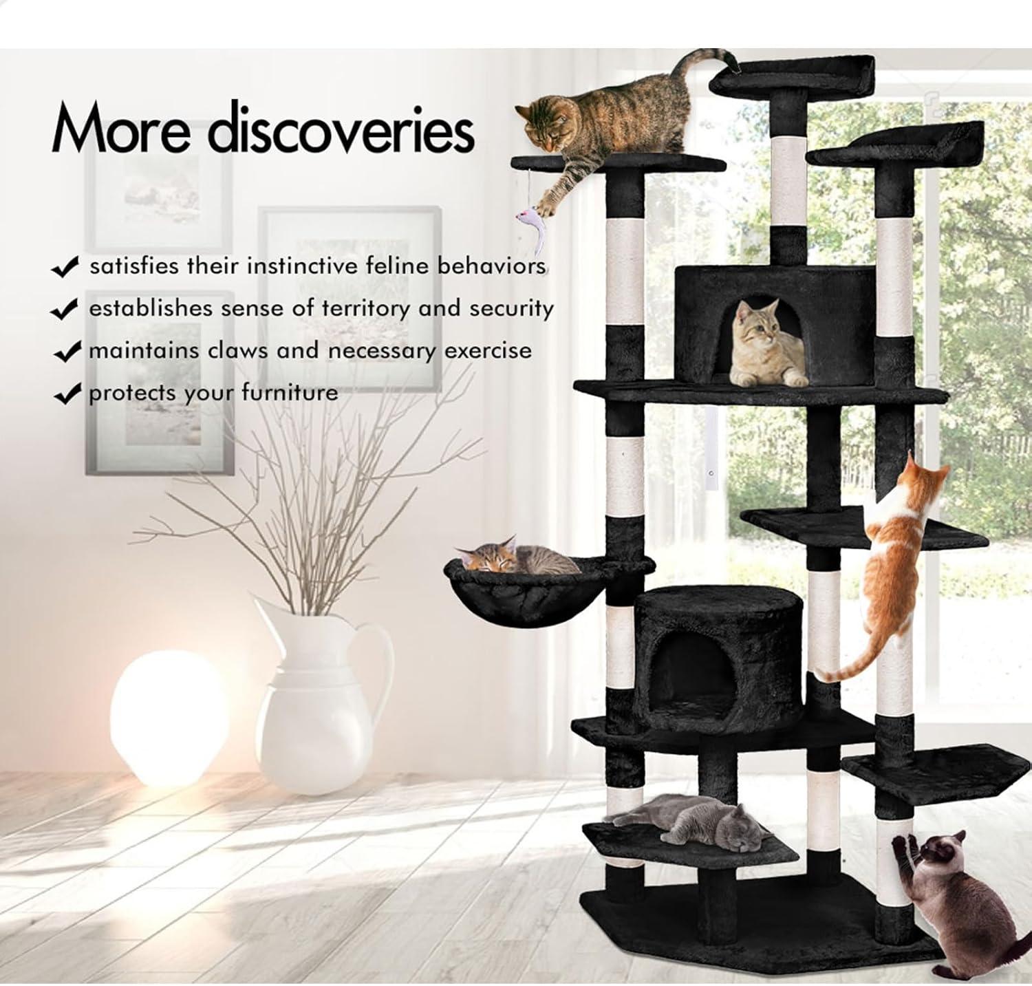 BEASTIE Cat Tree Scratching Post Scratcher Tower Condo House Furniture Wood 203 Black Colour