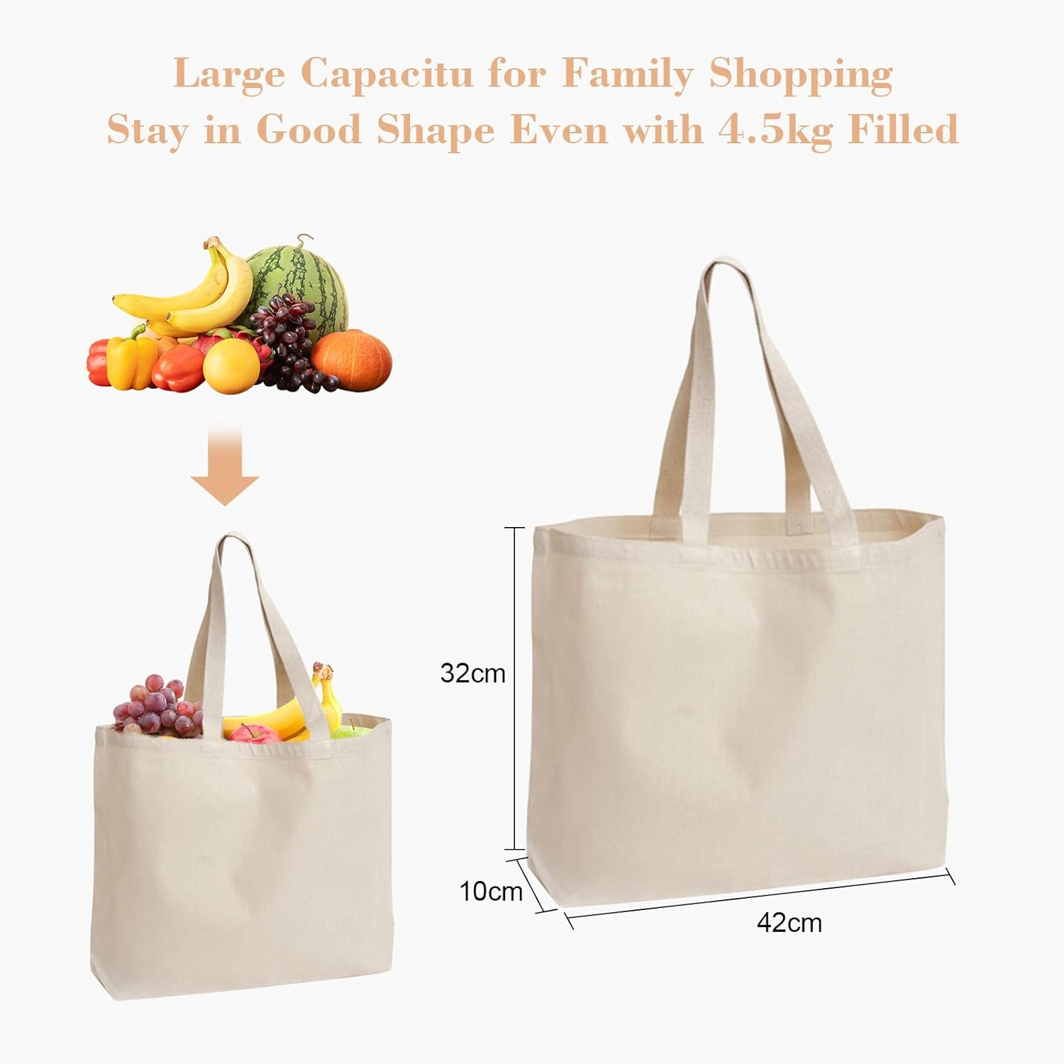 6 Pack Canvas Tote Bags, 16.5"X12.6" Tote Bags Multi-Purpose Reusable Blank Canvas Bags Use for Grocery Bags,Shopping Bags,Diy Gift Bags image number 5