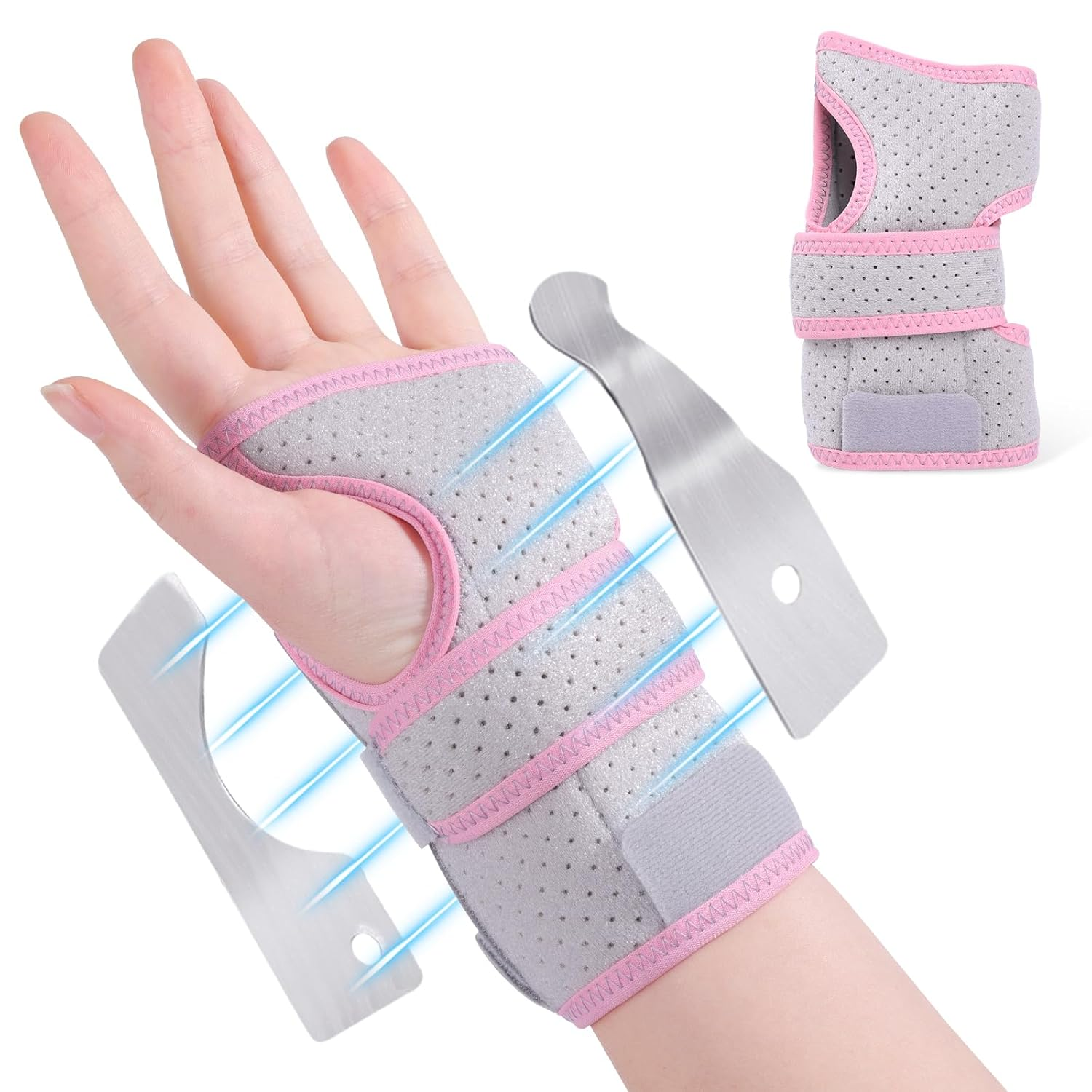 Carpal Tunnel Wrist Brace for Left, Adjustable Adult Night Wrist Support Brace, Wrist Wraps No Pressure on Thumb, Pink Elastic Wrist Guards for Arthritis, Tendonitis, Pain Relief, Small image number 6