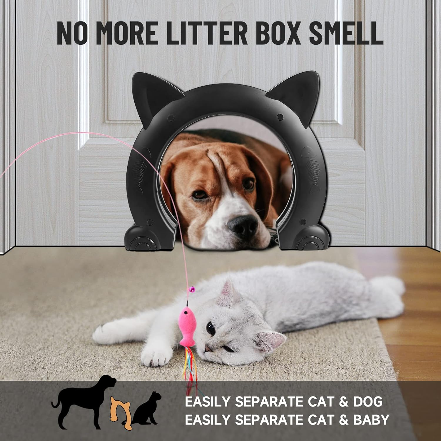 Cat Door Interior Door for Kitties, Pet Door for Hollow Door, Kitty Door, Indoor, Secured Installation in Minutes, No-Flap（Black） - Black image number 2