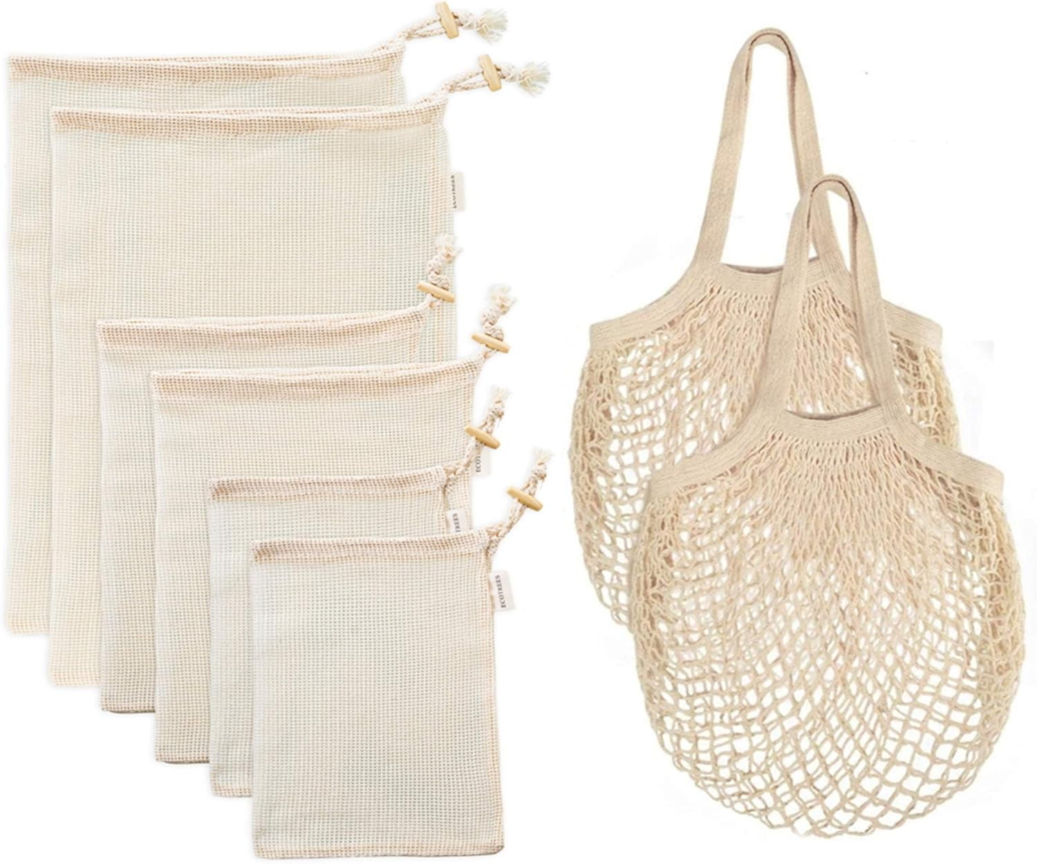 ECOTREES Reusable Produce Bags, Organic Cotton Mesh Grocery Bags, Eco-Friendly Foldable Washable Cotton Grocery Bags with Drawstring Lock for Shopping & Storage. Tare Weight Tag(8 PACK) image number 4