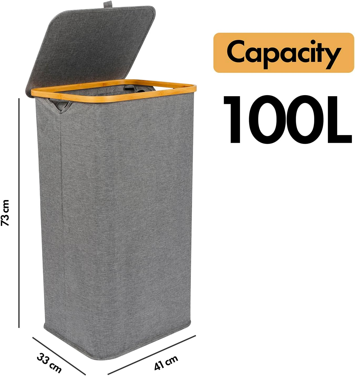 OKAM 100L Laundry Basket with Lid &ndash; Large Collapsible Clothes Hamper with Removable Inner Bag & Bamboo Frame &ndash; Waterproof Laundry Organizer for Bedroom, Bathroom & Laundry Room image number 6