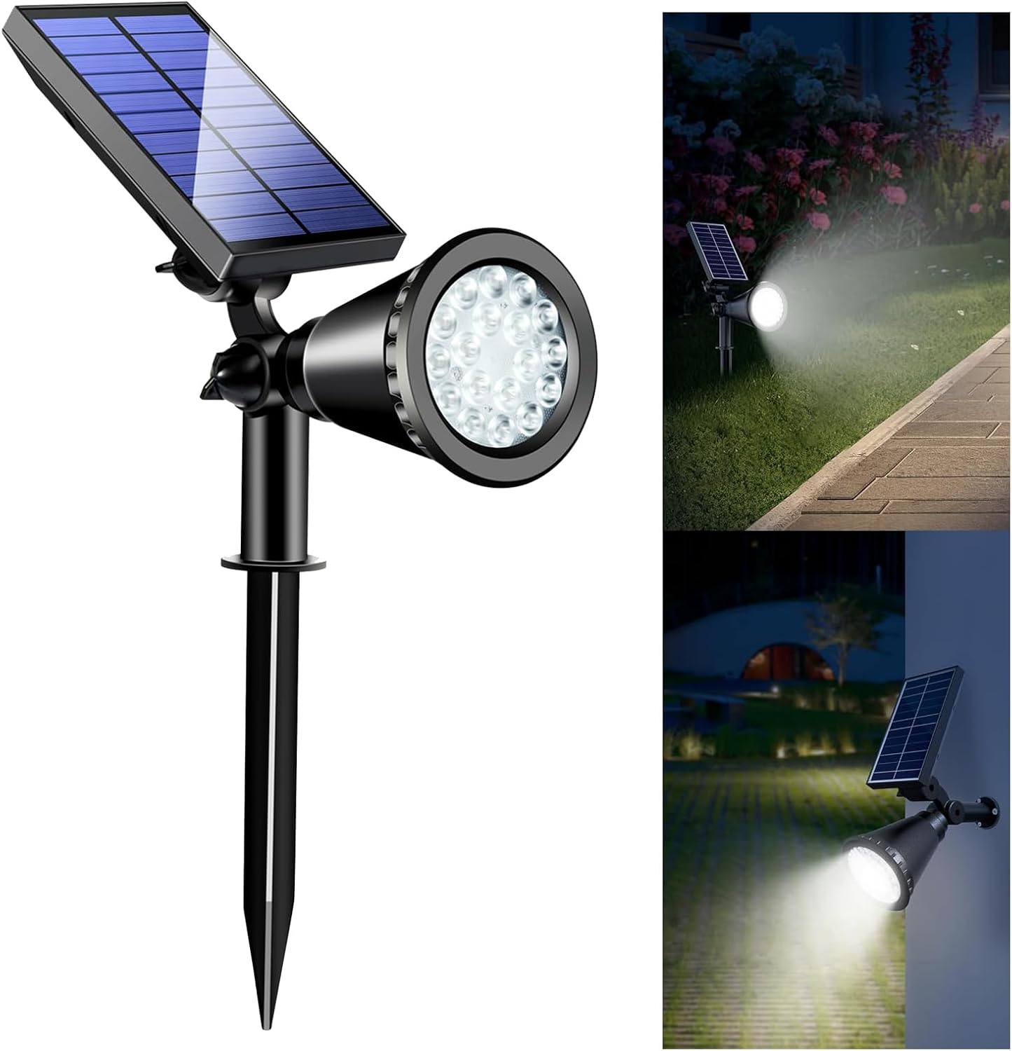 3Pack Solar Spot Lights Outdoor, 18Leds Waterproof Adjustable Solar Spotlights,2 Modes Solar Powered Spotlights Landscape Lighting for Tree, Driveway, Yard, Backyard, Garden (Cool White
