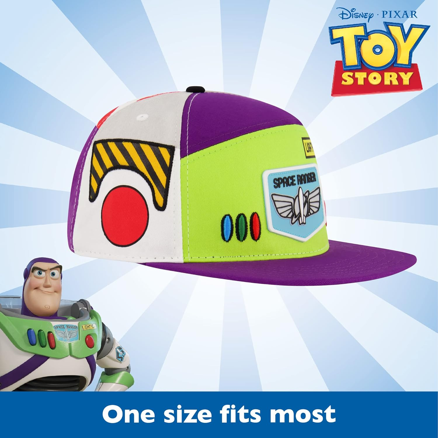 Concept One Disney Pixar Toy Story 4 Baseball Cap, Buzz Lightyear Adult Snapback Hat with Flat Brim image number 6