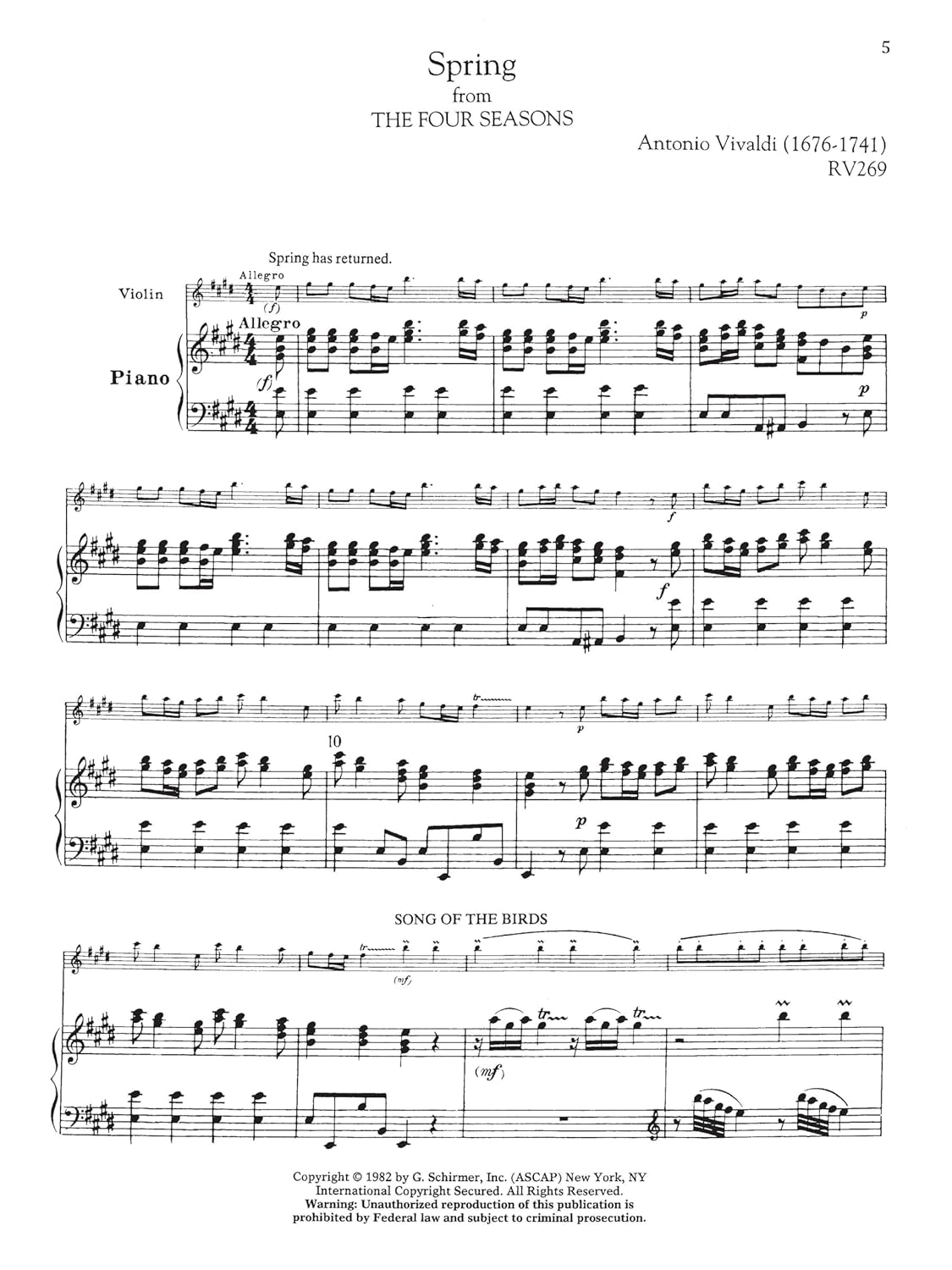 Antonio Vivaldi - the Four Seasons, Complete: Schirmer Library of Classics Volume 2047: Complete Violin image number 6