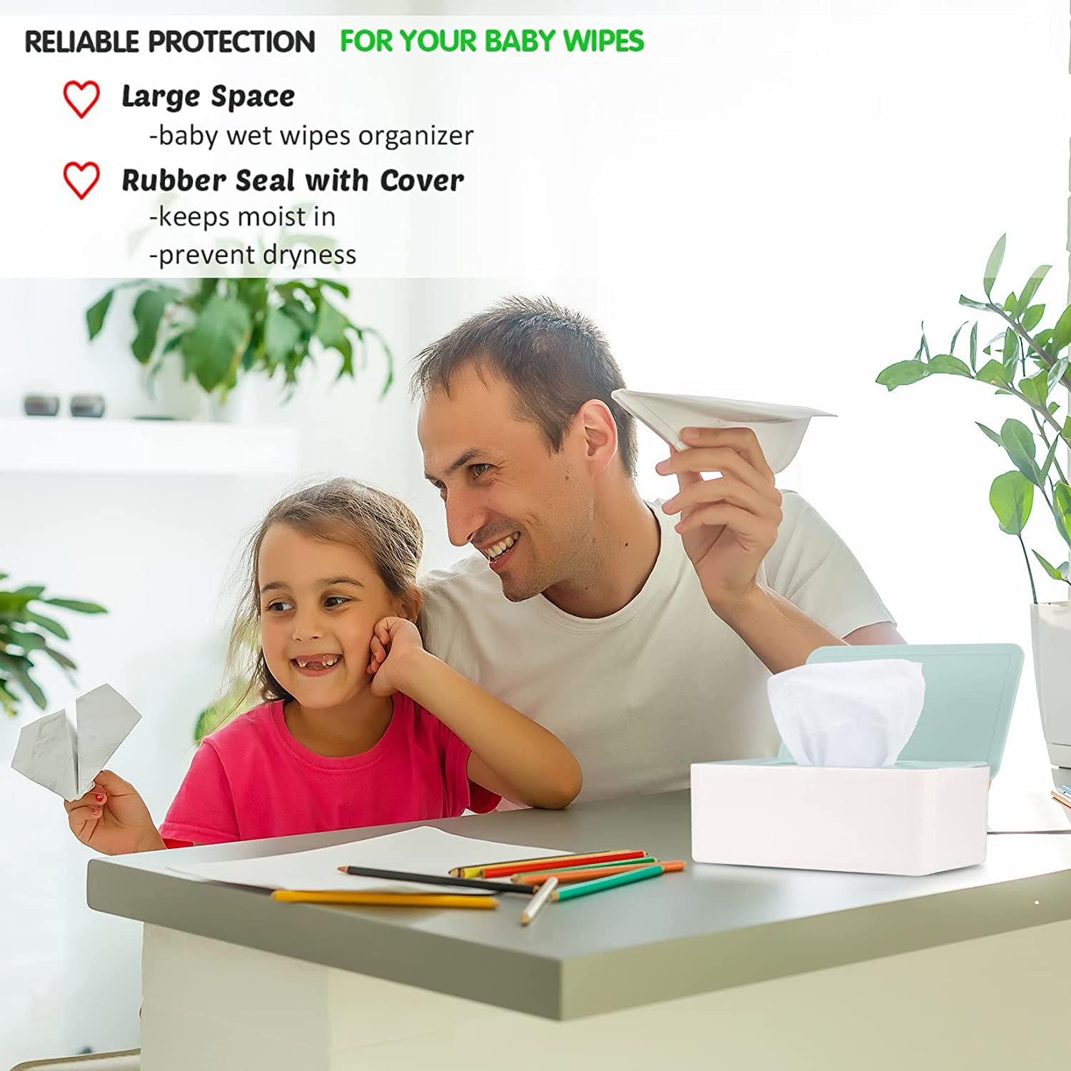 Wet Wipes Storage Box, Wet Wipes Box, Wipes Dispenser Holder Case Boxes, Toilet Tissue Paper Napkin Container Box with Lid for Home Office Desk - Green - Green-2 image number 3