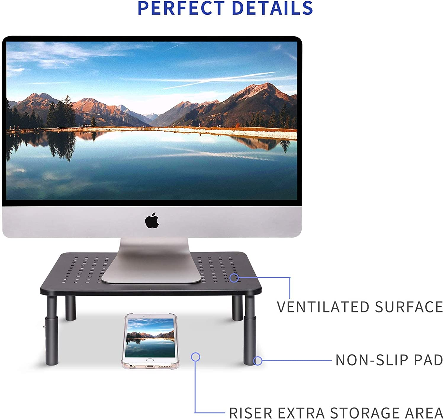 ERGOMAKER Monitor Stand - Height Adjustable Ergonomic Monitor Riser with Vented Metal Platform for Computer, Laptop, Imac, PC, Printer image number 2