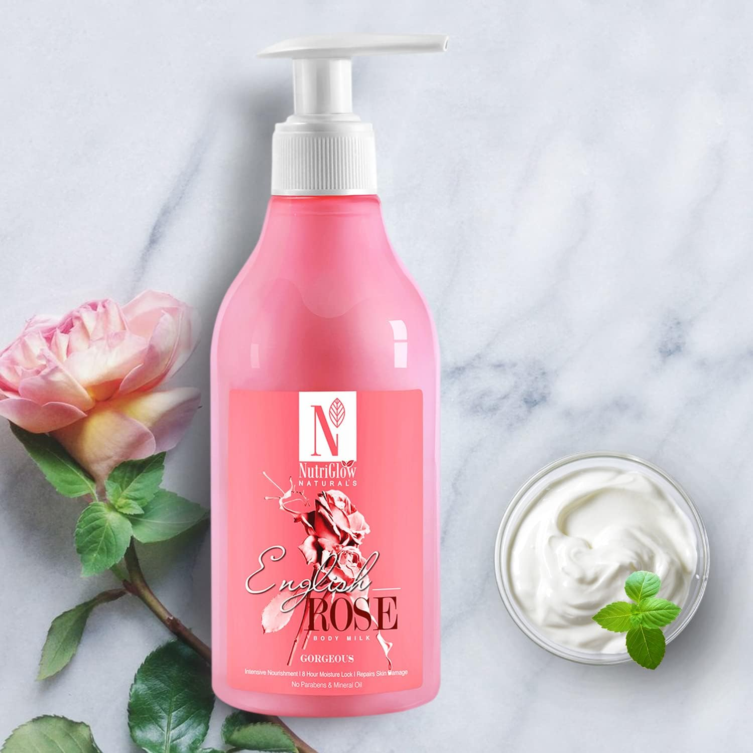 Nutriglow Natural'S English Rose Body Milk | Intensive Nourishment | 8 Hour Moisture Lock | Repairs Skin Damage | No Parabens & Mineral Water | 300 ML image number 3