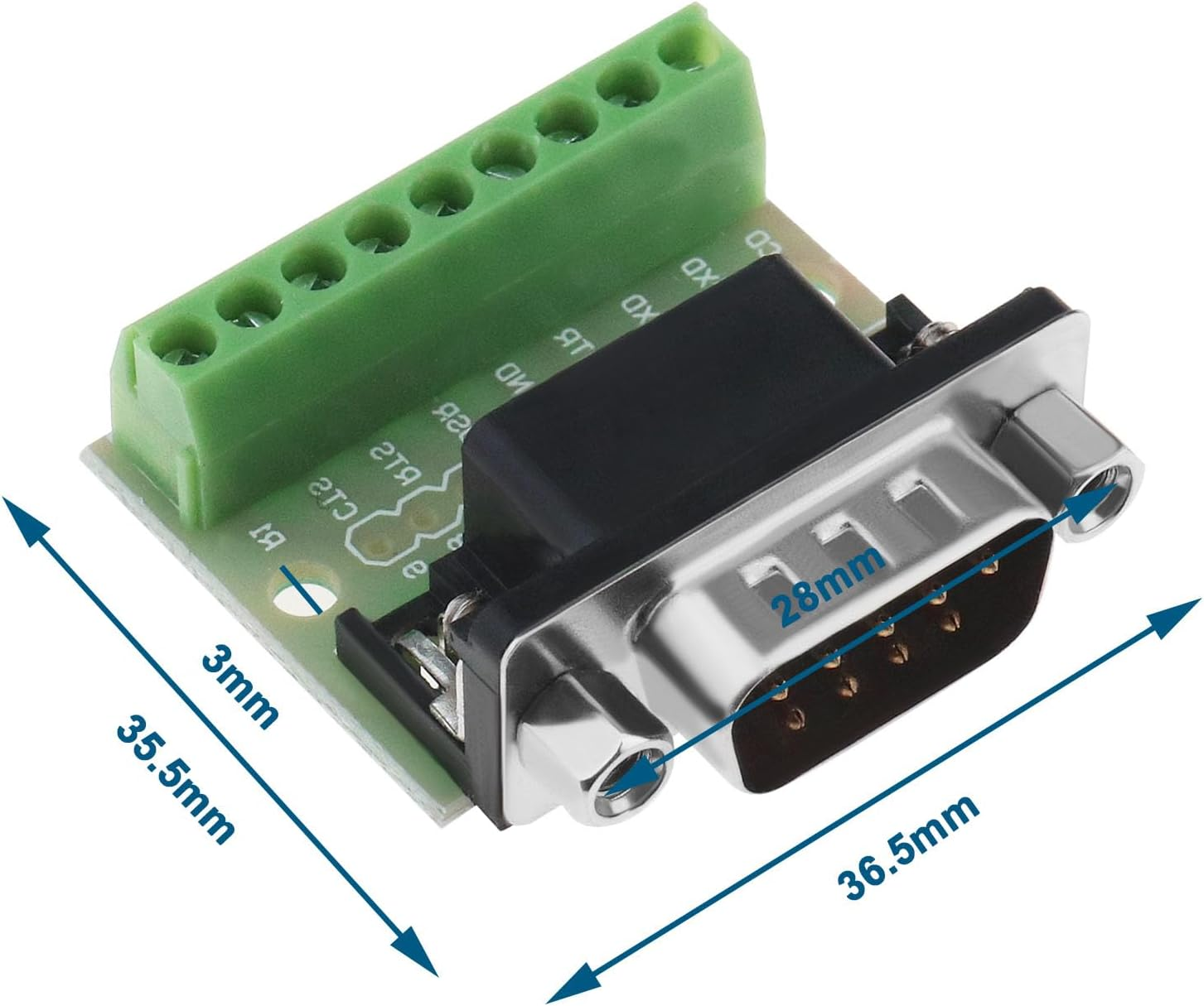 Emagtech 2PCS DB9 Breakout Board Connector 9 Pin 2 Row Male RS232 Serial Port Terminal Block Adapter Solderless Module for Automatic Control Equipment image number 2