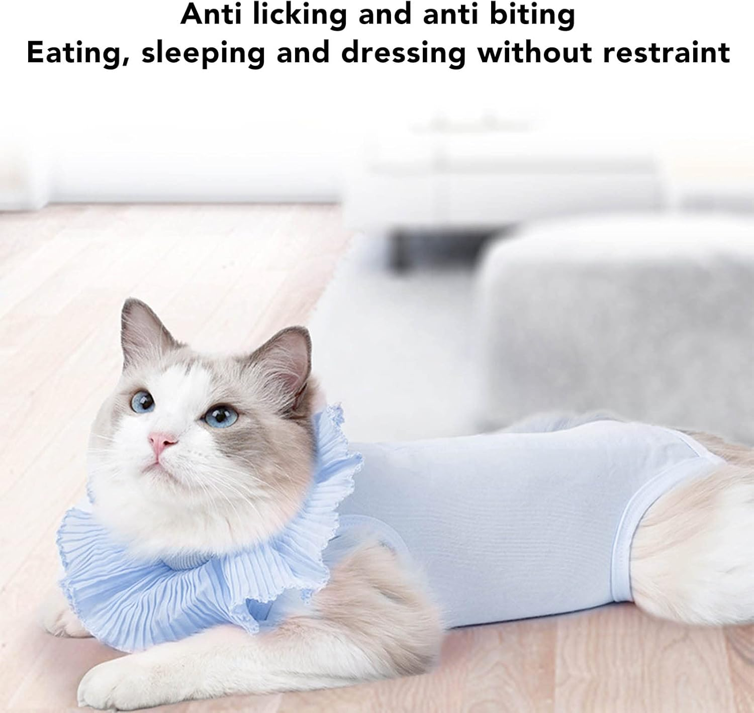JOROBURO Cat Recovery Suit, Tail Adjustable Lace Neckline Prevent Licking Cat after Surgey Wear, Breathable Surgery Recovery Shirt for Postoperative Recovery Abdominal Wounds (M)