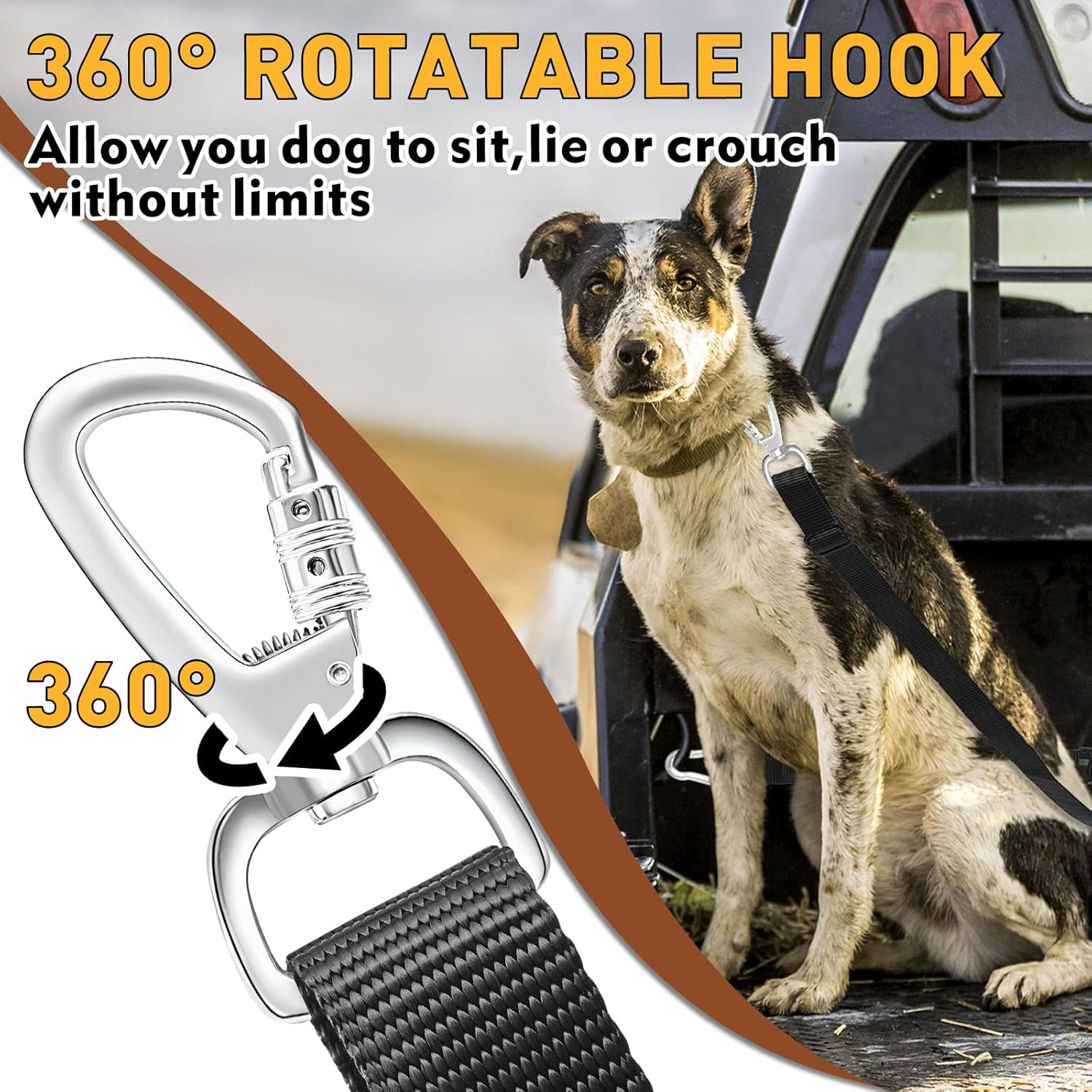 Truck Bed Dog Leash System, Dog Pickup Tether Tie Down, Dog Car Harness Belt Heavy Duty, Pick-Up Restraint Lead Adjustable, Dog Truck Leash for Dogs up to 150Lbs, Dog Truck Bed Barrier Tie down Out image number 5