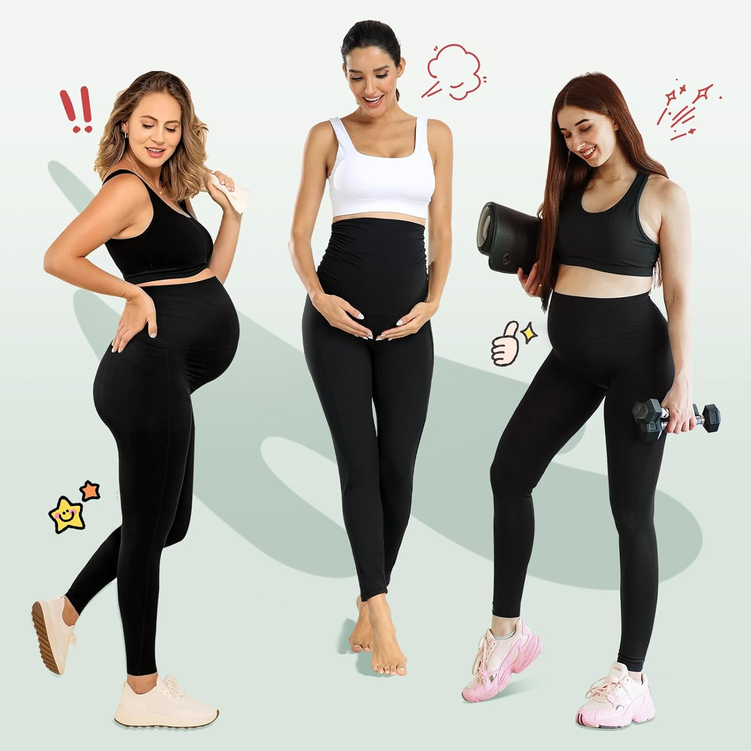 Women'S Maternity Leggings with Pockets High Waistband Pregnancy Leggings Opaque Elastic Maternity Leggings for Pregnant Women, Thermal Black, XL image number 2