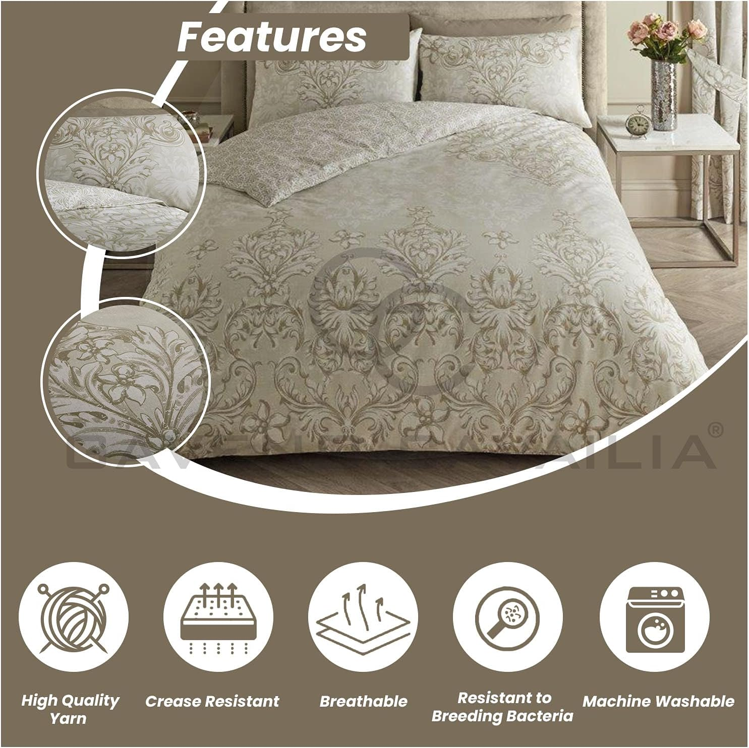 Floral Duvet Cover Sets, Reversible Blossom Bedding Sets Double Bed Set, Polycotton Quilt Covers, Natural image number 3