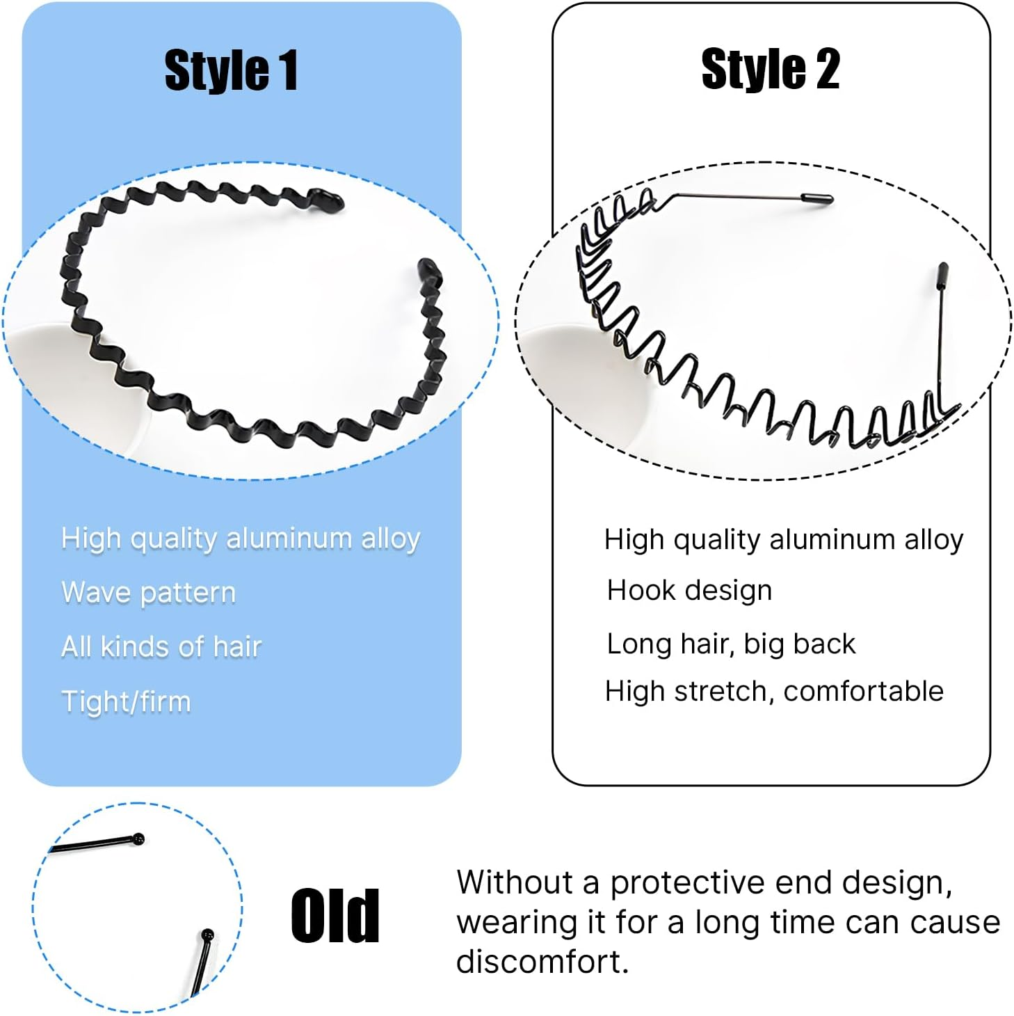 Qiifaiikooii 2 Pack Metal Hair Band for Men,Non Slip,Spring Wave Head Bands for Sports Washing Face Unisex(Black) image number 2