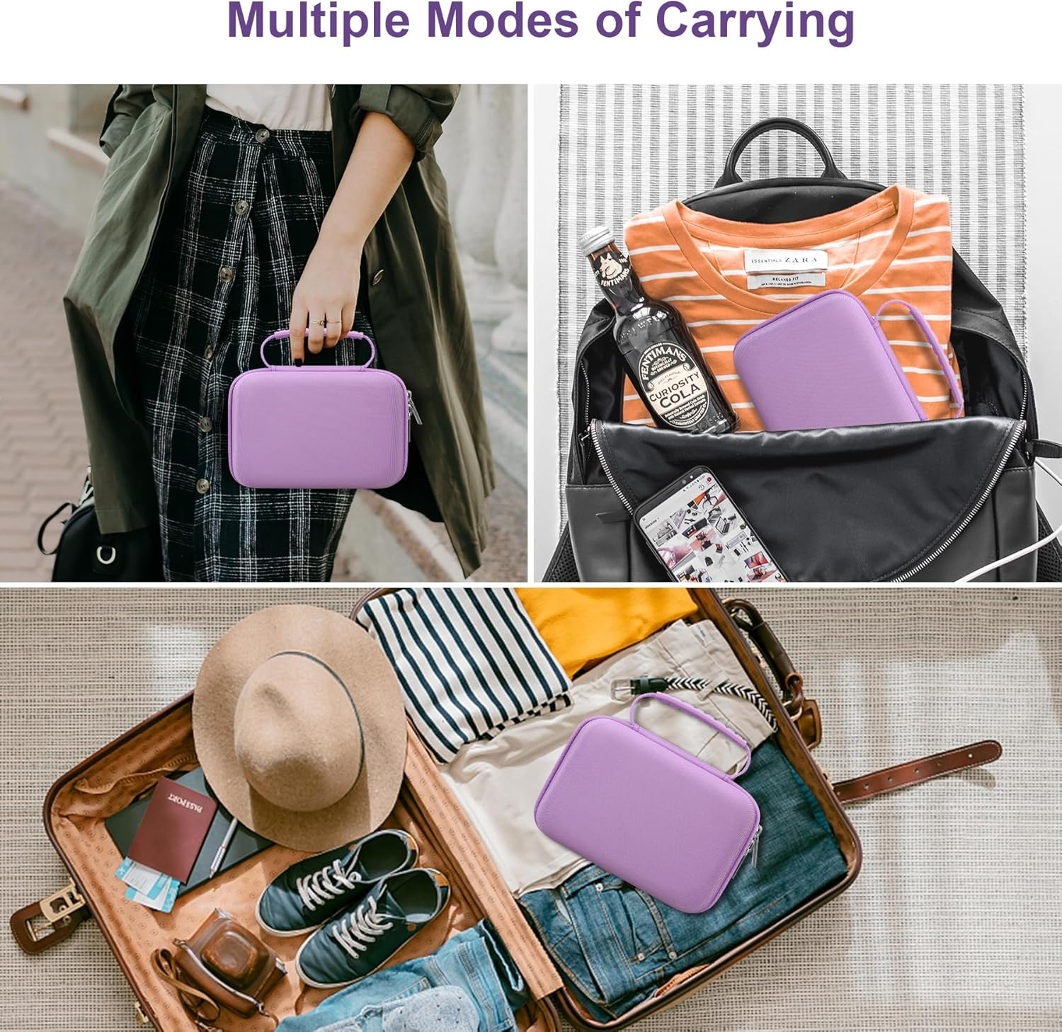 Canboc Kids Camera Case for Mgaolo/Omebel/Zoney/Weefun/Phnixgam/Seckton Instant Print Camera, Children Digital Camera Bag Fit Print Paper, Colorful Pen, USB Cable, Purple (Case Only) image number 2