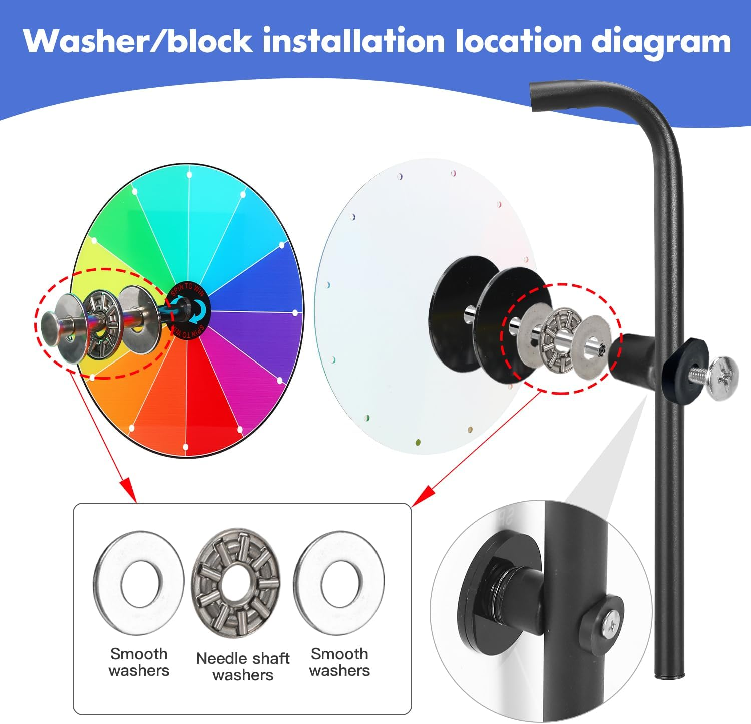 12 Inch Spinning Prize Wheel,Spinner of Fortune with Stand Tabletop Roulette Spinner with Dry Erase Marker and Eraser 12 Slots Color Roulette Wheel Game for Roulette Raffle Carnival Trade Shows image number 4