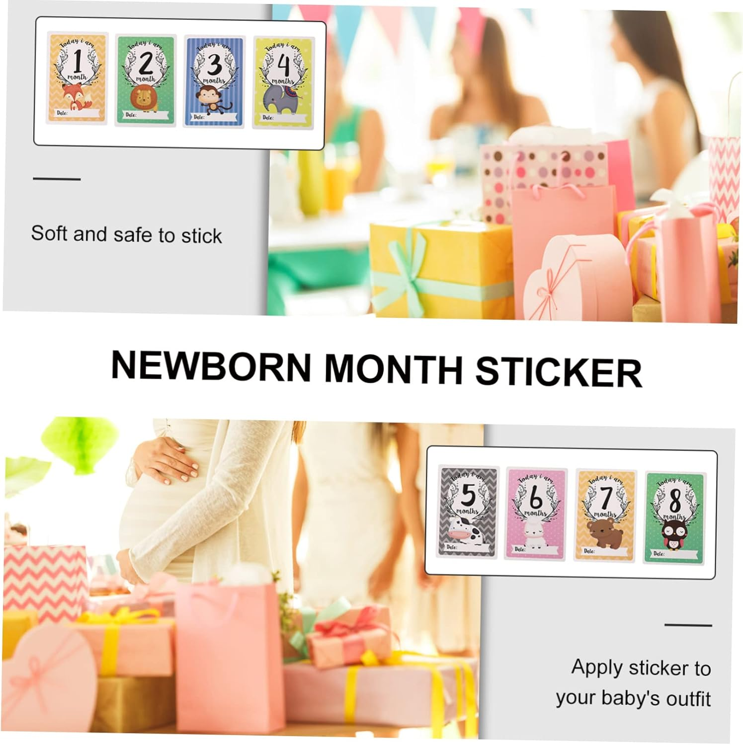 12Pcs Animal Monthly Milestone Cards for Newborn High Contrast Ink Print Pads for Photography Month Signs and Milestone Accessories