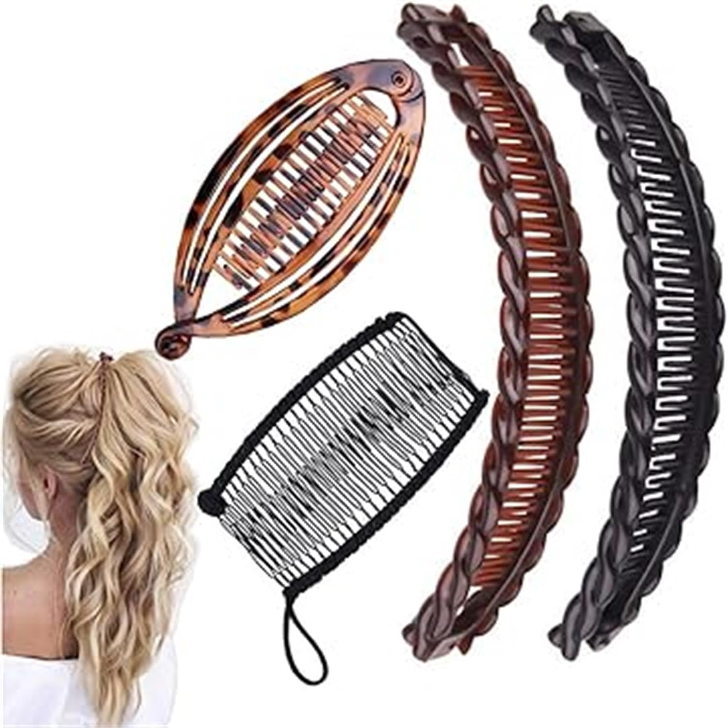 Wimode 4Pcs Banana Hair Clips Vintage Clincher Combs Tool for Thick Curly Hair Accessories Fish Shape Ponytail Holer Claws Grips Clamp Clip Claws Set for Women
