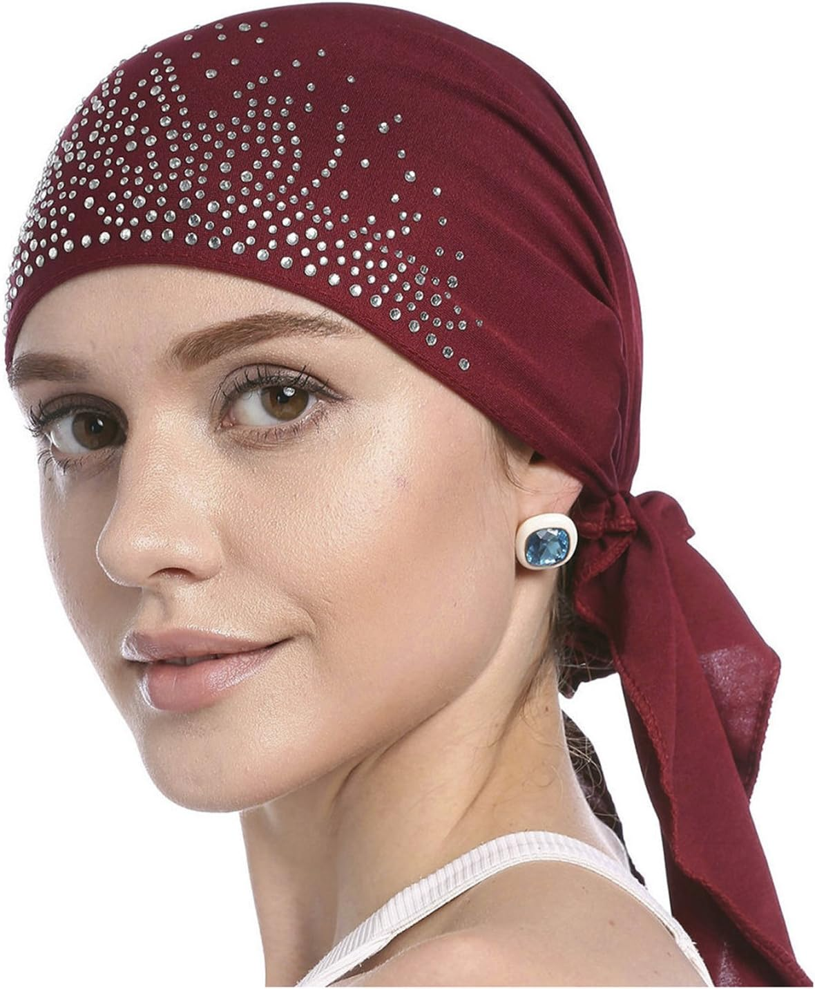 Woman'S Chemo Hat Crystal Pleated Stretchy Turban Cap Beanie Bandana Skull Cap Ethnic Head Wrap Hat Headscarf for Cancer Patients,Alopecia Hair Loss - Black image number 3