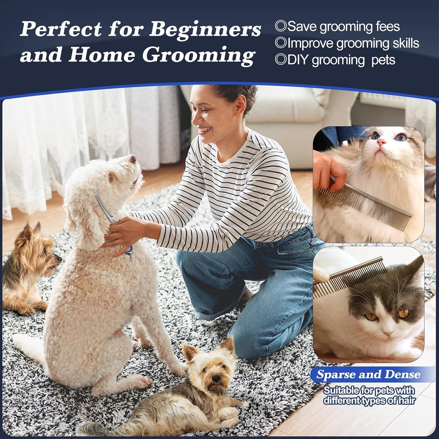 PETHOMEAU Professional Dog Grooming Scissors Kit, 6-Piece Stainless Steel Set with Safety round Tips, Blue image number 3