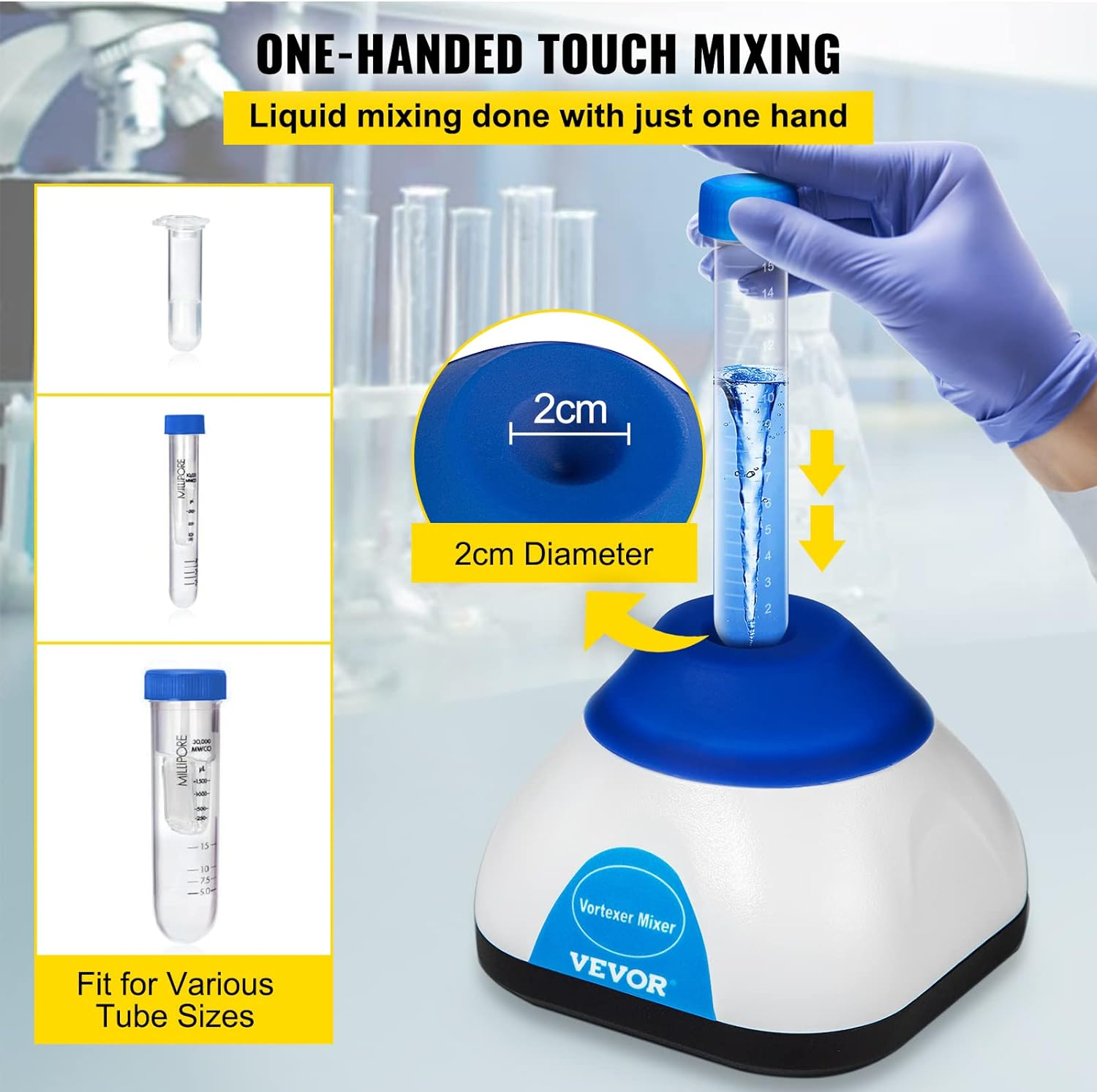 VEVOR Mini Vortex Mixer, Lab Vortex Mixer Shaker 3000RPM, 50ML for Lab Paint Ink, Blue image number 4