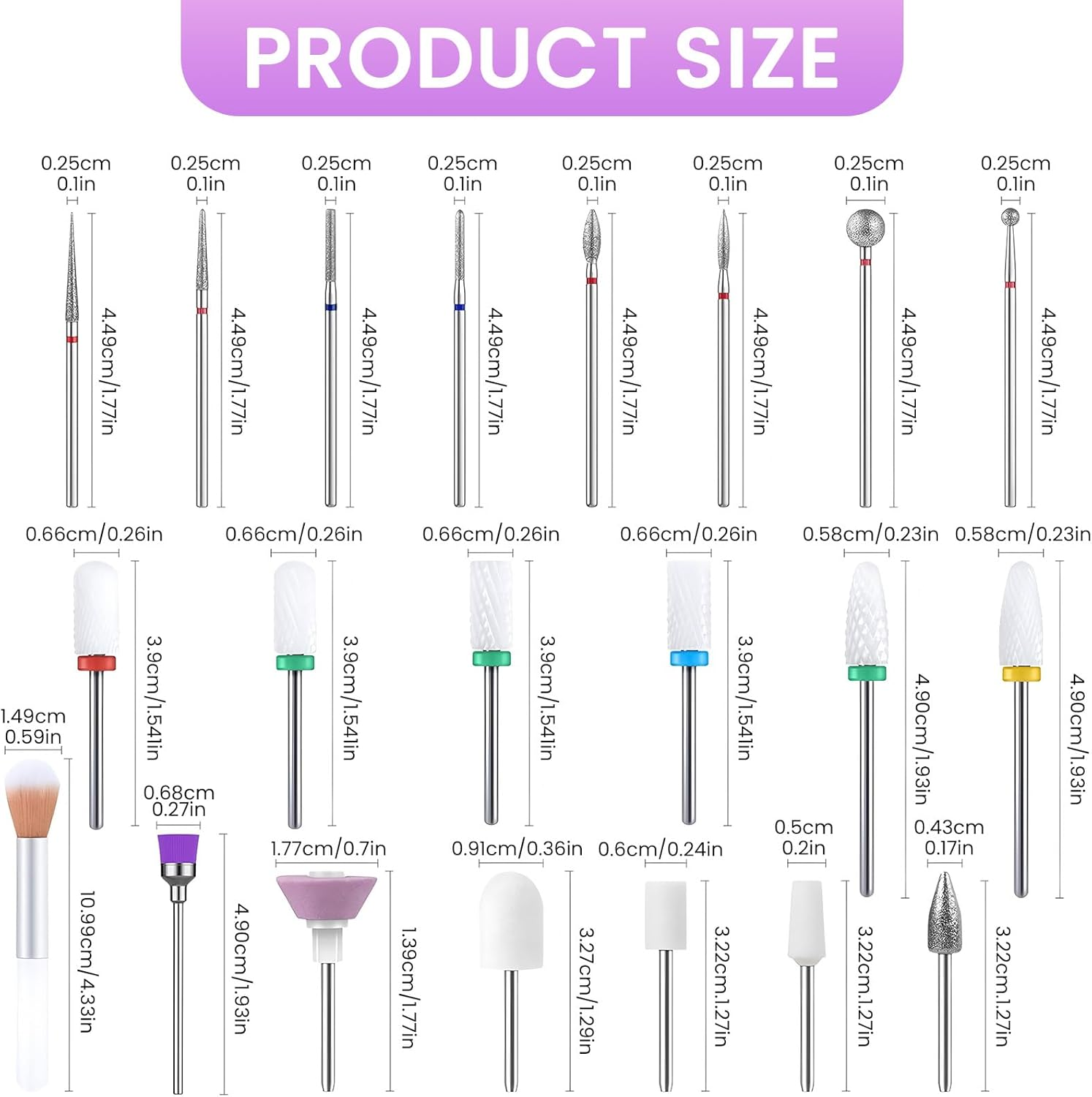 Mohito 21 Piece Nail Drill Bits, Piece Nail Drill Set, 3/32 Inch Electric Nail Cutter Bits Set, for 3/32 Inch Nail Drill Gel Nails Acrylic Gel Manicure and Pedicure image number 5