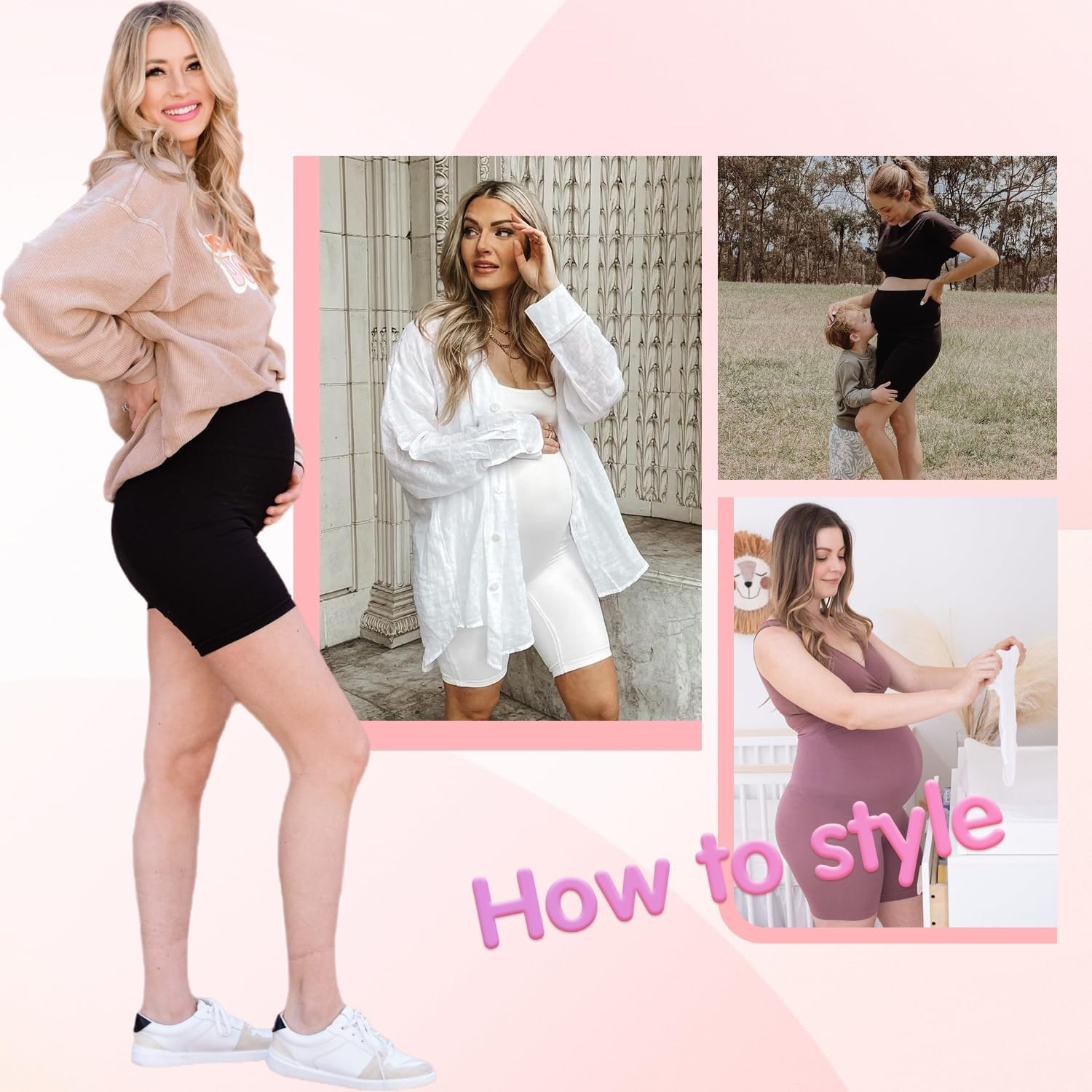 FULLSOFT 3 Pack Maternity Shorts over Belly - 8" Pregnant Women'S Cycling Shorts with Pockets, High Waisted, Mid Rise, Solid, Polyester Blend, Size 8 image number 6