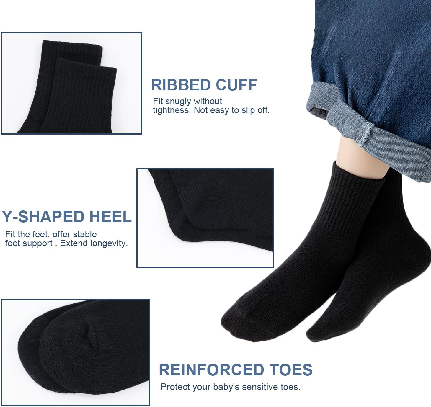 10 Pairs Unisex Kid Socks, Soft Cotton Baby Toddler Crew Socks for 1-3/3-5/6-8/8-12 Years Old Boys Girls Kids Children Youth Breathable Athletic Trainer Ankle Socks for Baby Boy Girl image number 5