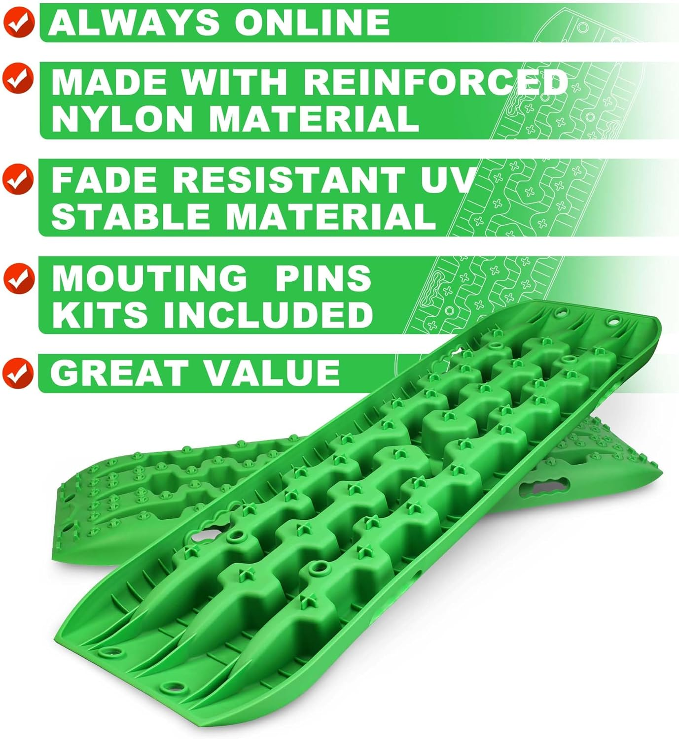 X-Bull Recovery Tracks with Bag and Mounting Pin Set 4X4 Recovery Boards Offroad 4Wd Tracks 22046LBS/10000KG Stand for Automotive Accessories Tires and Wheels in the Sand Mud Snow(Gen 3.0 Green) image number 5