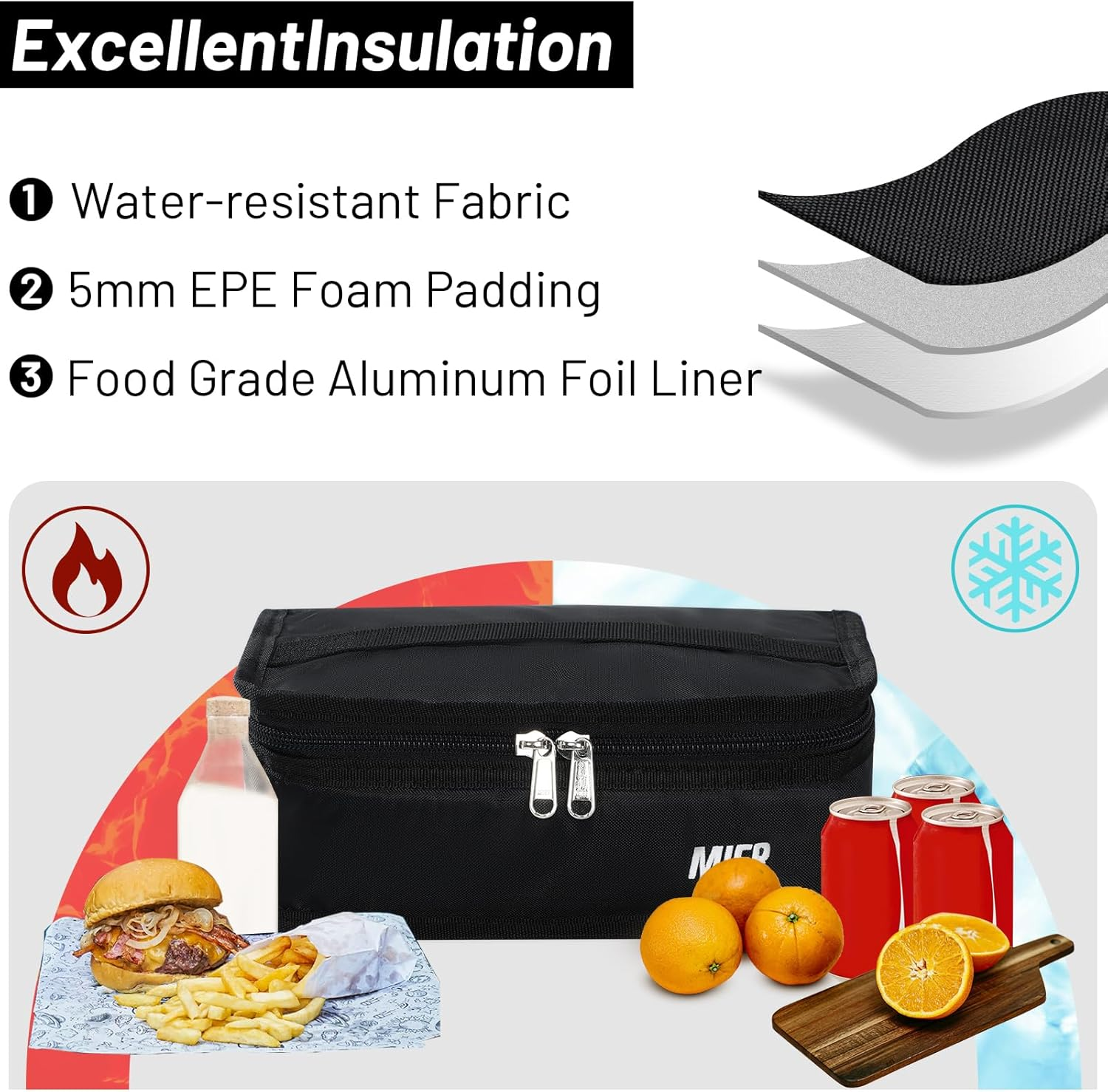 MIER Insulated Lunch Bag Small Lunch Box Bag Women Men Kids Portable Mini Cooler Bag for School Work Travel 5L, Black - Blue image number 7