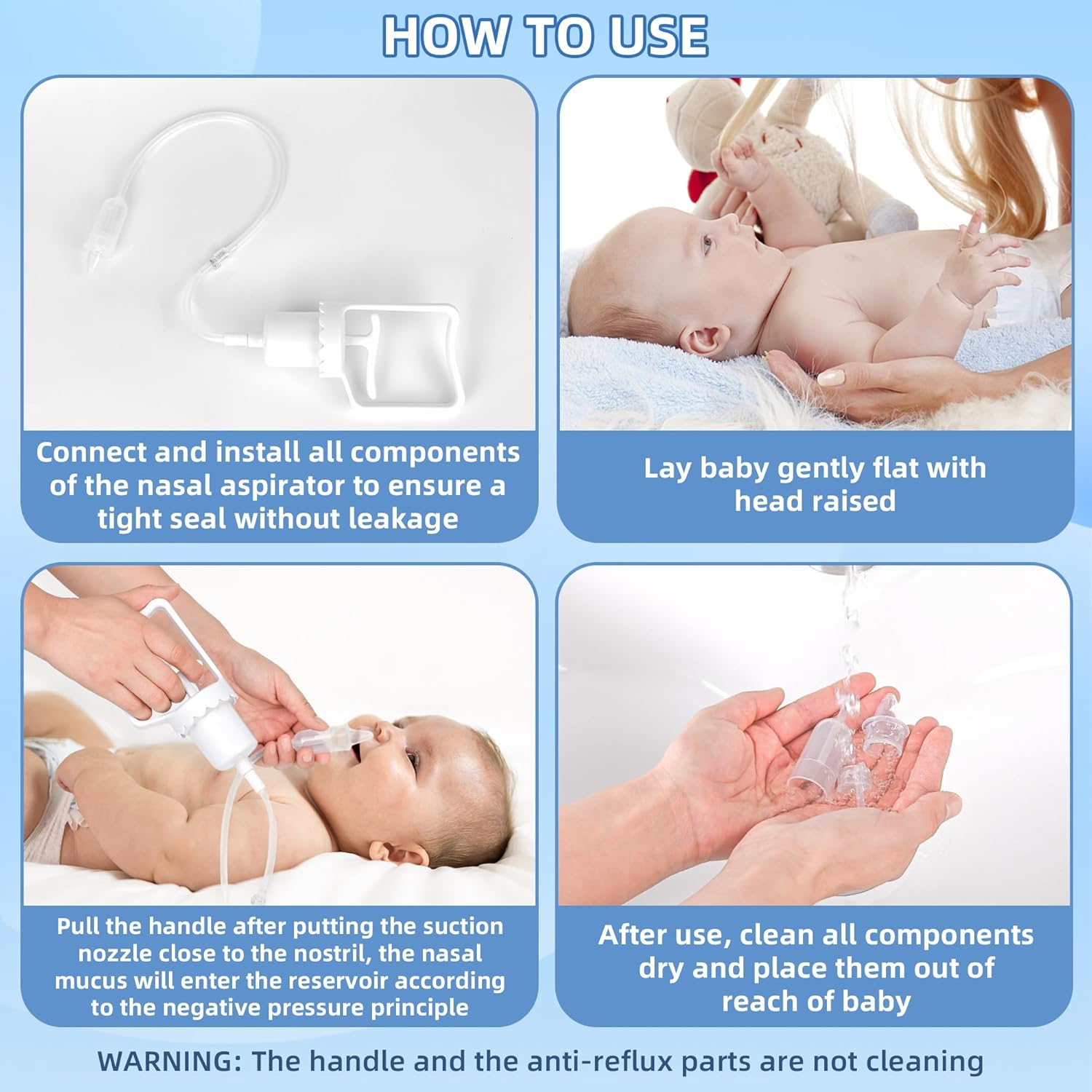 Baby Nasal Aspirator, Powerful Hand Pump Baby Nose Sucker, Nasal Aspirator for Baby with Soft Silicone Nose Tip for Fast and Effective Relief of Nasal Congestion in Infant. image number 5