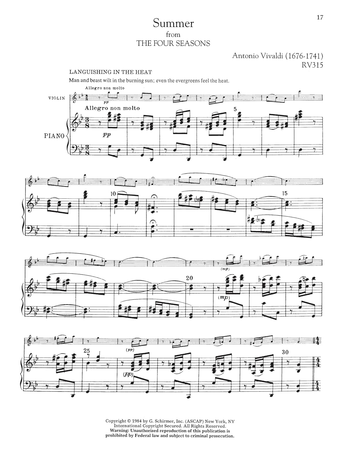 Antonio Vivaldi - the Four Seasons, Complete: Schirmer Library of Classics Volume 2047: Complete Violin image number 1