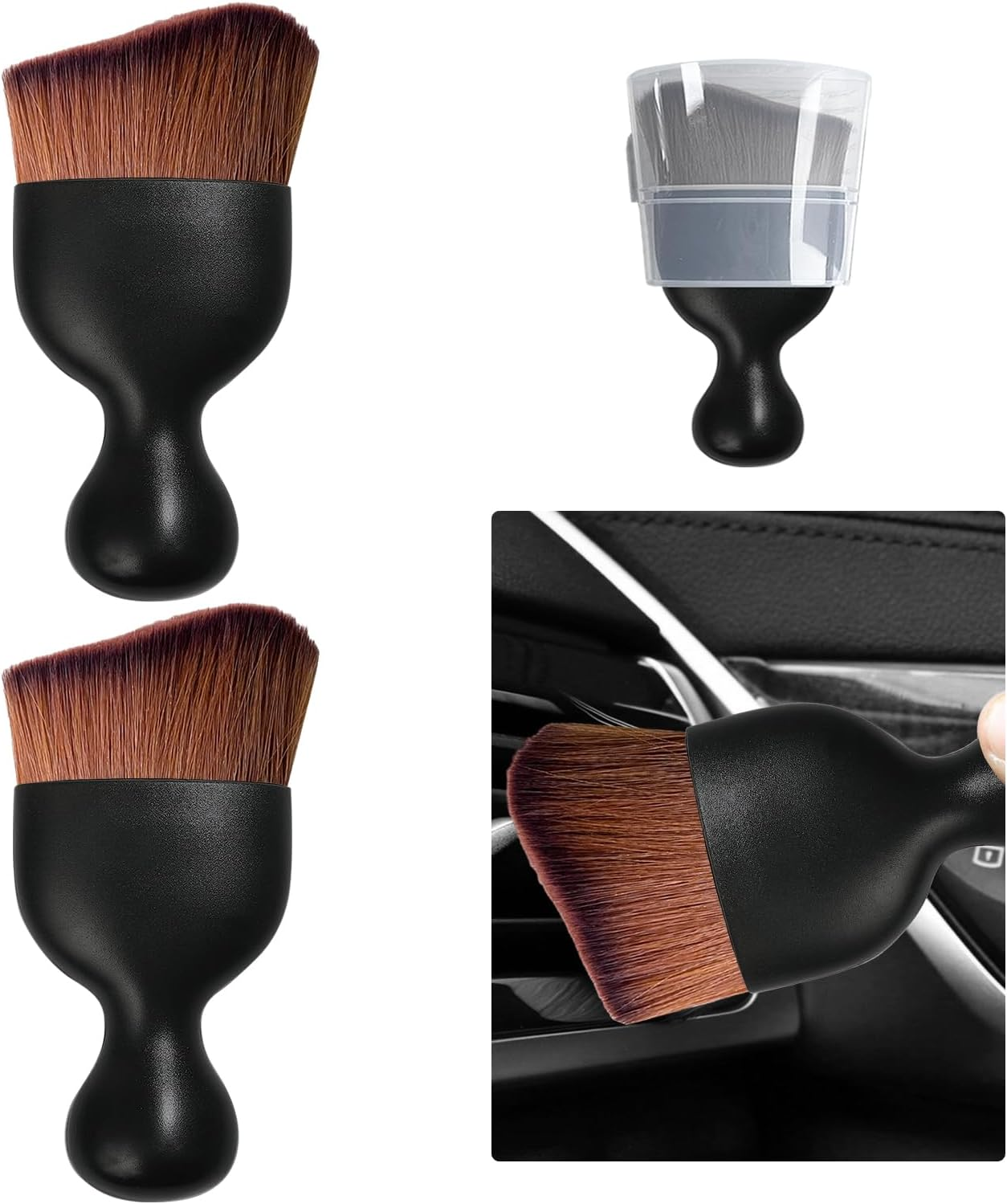 Ziciner 2 PCS Car Detailing Brush, Curved Soft Bristles Auto Removal Dust Collectors, Universal Vehicle Dashboard, Air Conditioner Vents Etc Interior Cleaning Tool Accessories (White)