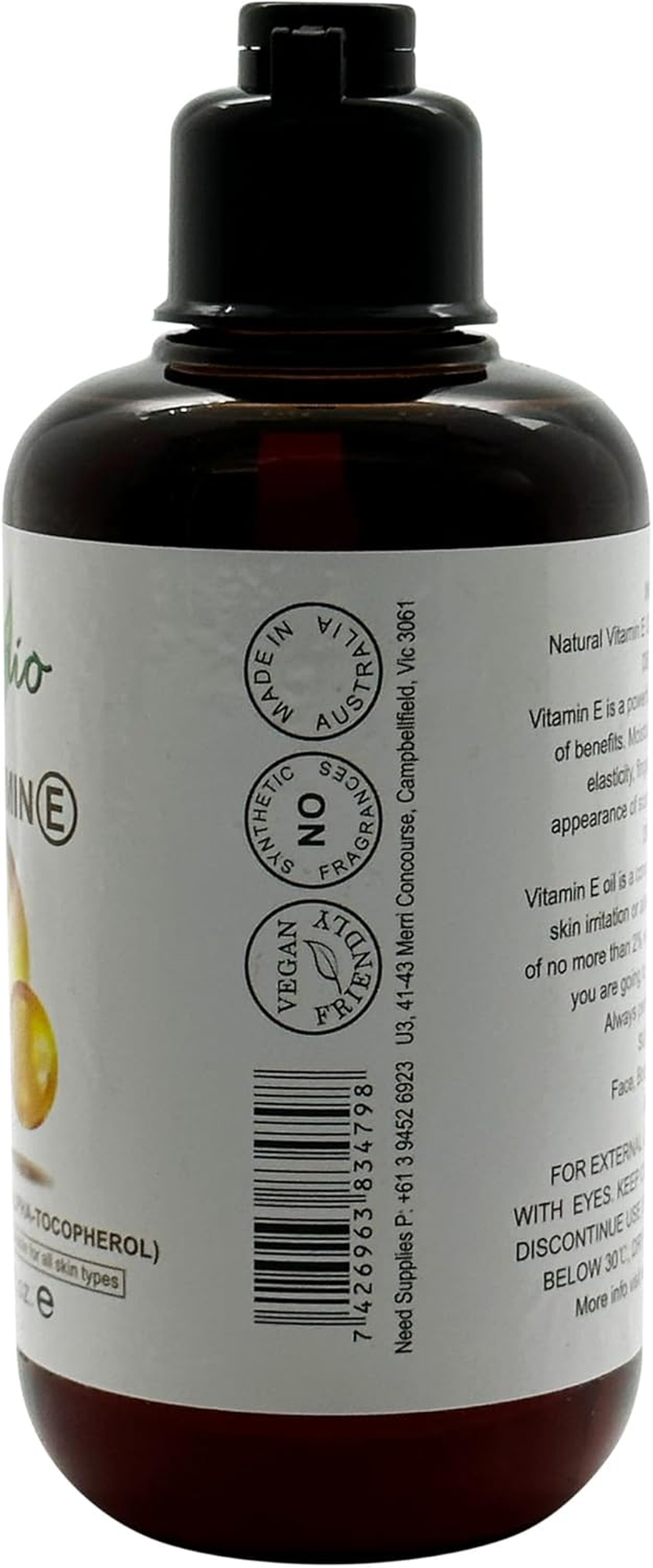 Natural Vitamin E Oil 100% Pure - (87% D-Alpha Tocopherol) Very Thick Oil (200Ml, without Pump)