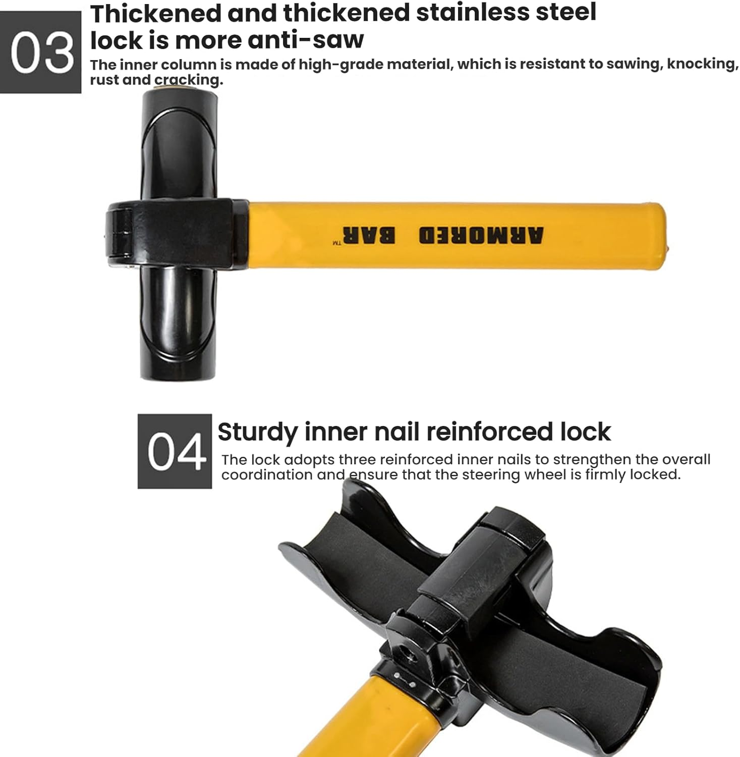 Steering Wheel Lock for Cars, Universal Auto Anti-Theft Lock with 2 Keys - Highly Visible Security Device for Car, Truck, SUV, Van - Easy to Install & Store, Deterrent against Vehicle Theft (Yellow) image number 5